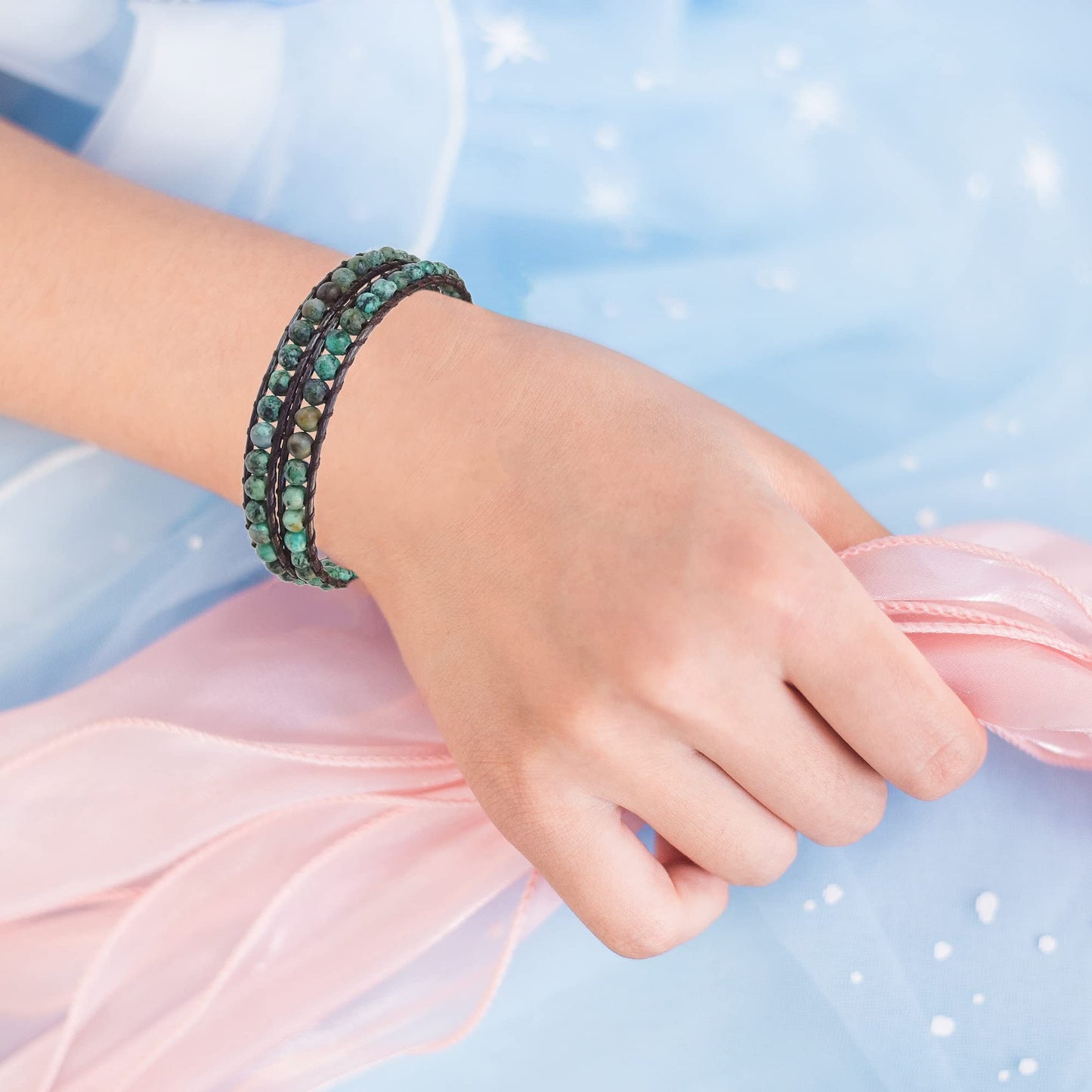 Ayriwoyi Africa Turquoise Wrap Bracelet for Women Beaded Wrap Bracelet For Women Green Stone Adjustable Bohemian Bracelets for Women