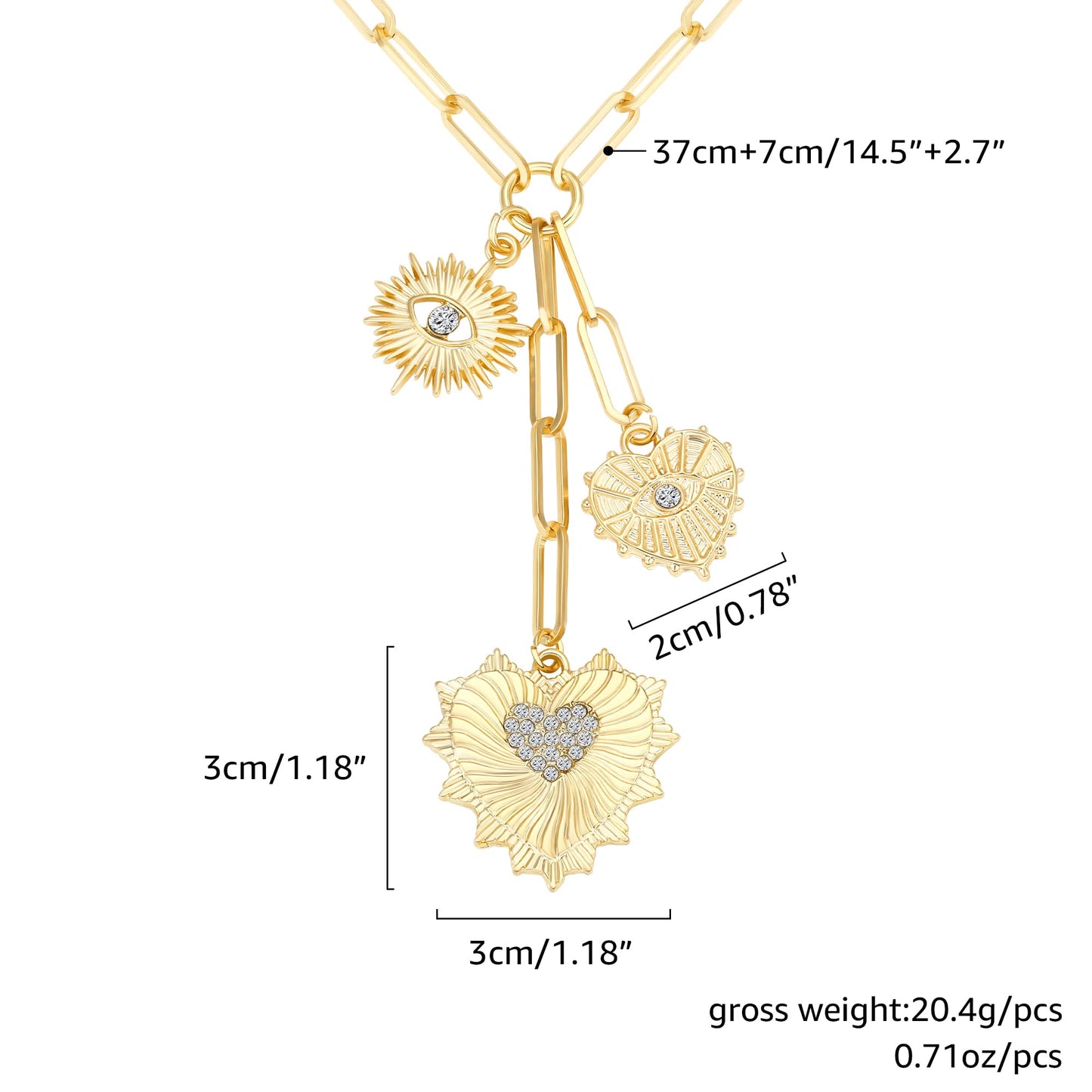 BONJOULRY Chunky Gold Sun Heart Necklace for Women Evil Eye Heart Charm Pendant Necklace Zirconia Charm Necklace Fashion Gold Jewelry Pendant Necklace for Women