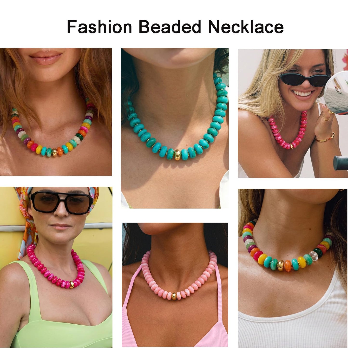 HolidayQbee Beaded Necklace for Women Chunky Beaded Choker Necklace Boho Oval Rose Red Big Bead Statement Necklaces Fashion Trendy Summer Beach Jewelry Gifts
