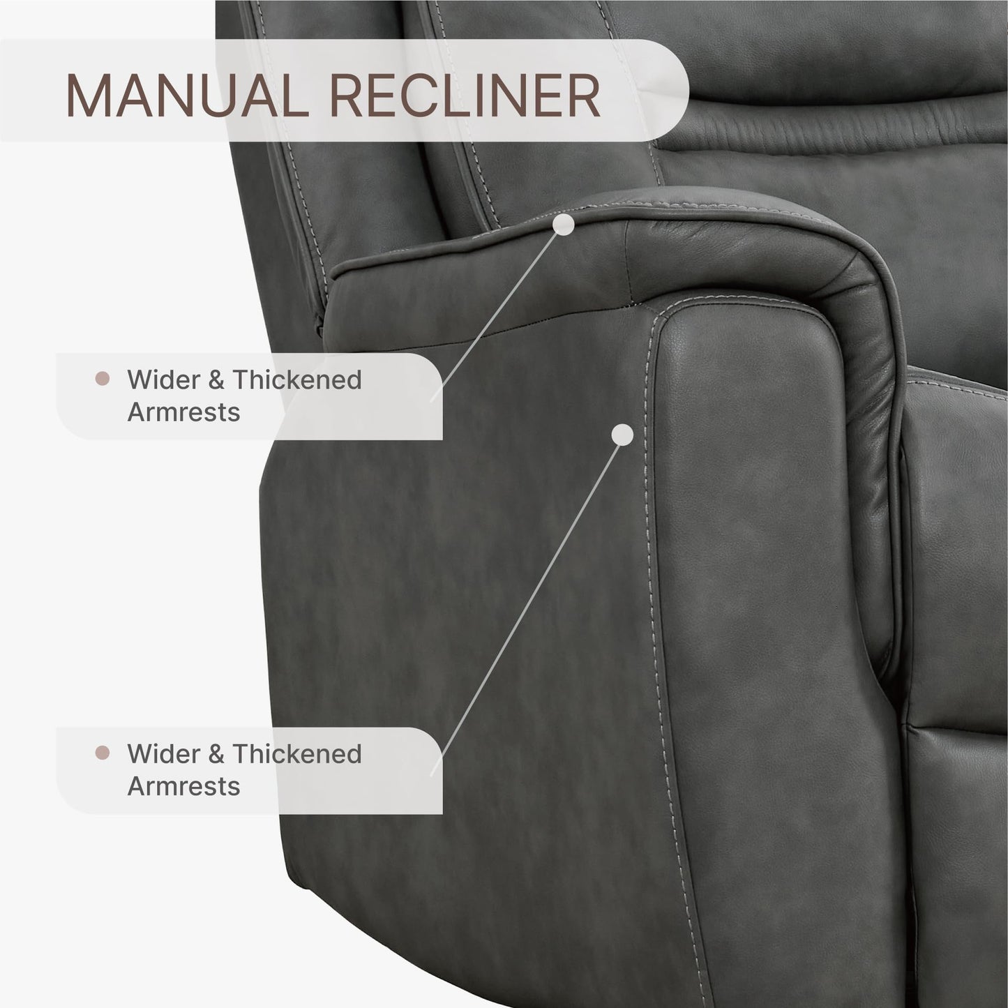 KISLOT Leather Recliner Chair, 360° Swivel Rocker for Adults Manual Rocking Reclining Chair with Adjustable Backrest Footrest for Living Room Bedroom Home Theater Seating