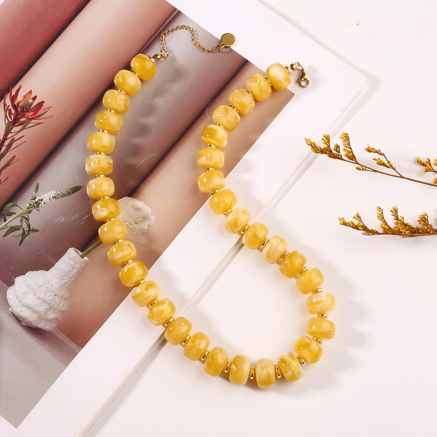 joymiao Chunky Beaded Necklace for Women Beaded Gemstone Necklace Colorful Boho Bead Choker Statement Necklaces Jewelry Accessories Gifts