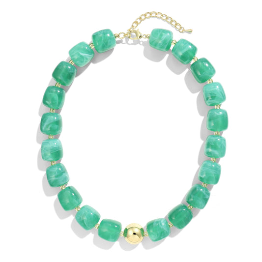BREPINE Mint Green Chunky Necklaces for Women Multicolored Large Square Resin Beads Necklace Trendy Bold Statement Beaded Summer Candy jelly Vacation Choker