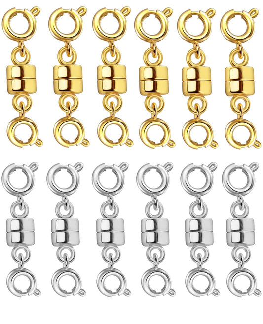 Dailyacc Magnetic Necklace Clasps and Closures, Double Open Bracelet Extender for Jewelry Converters Clasp (6 Gold, 6 Silver)