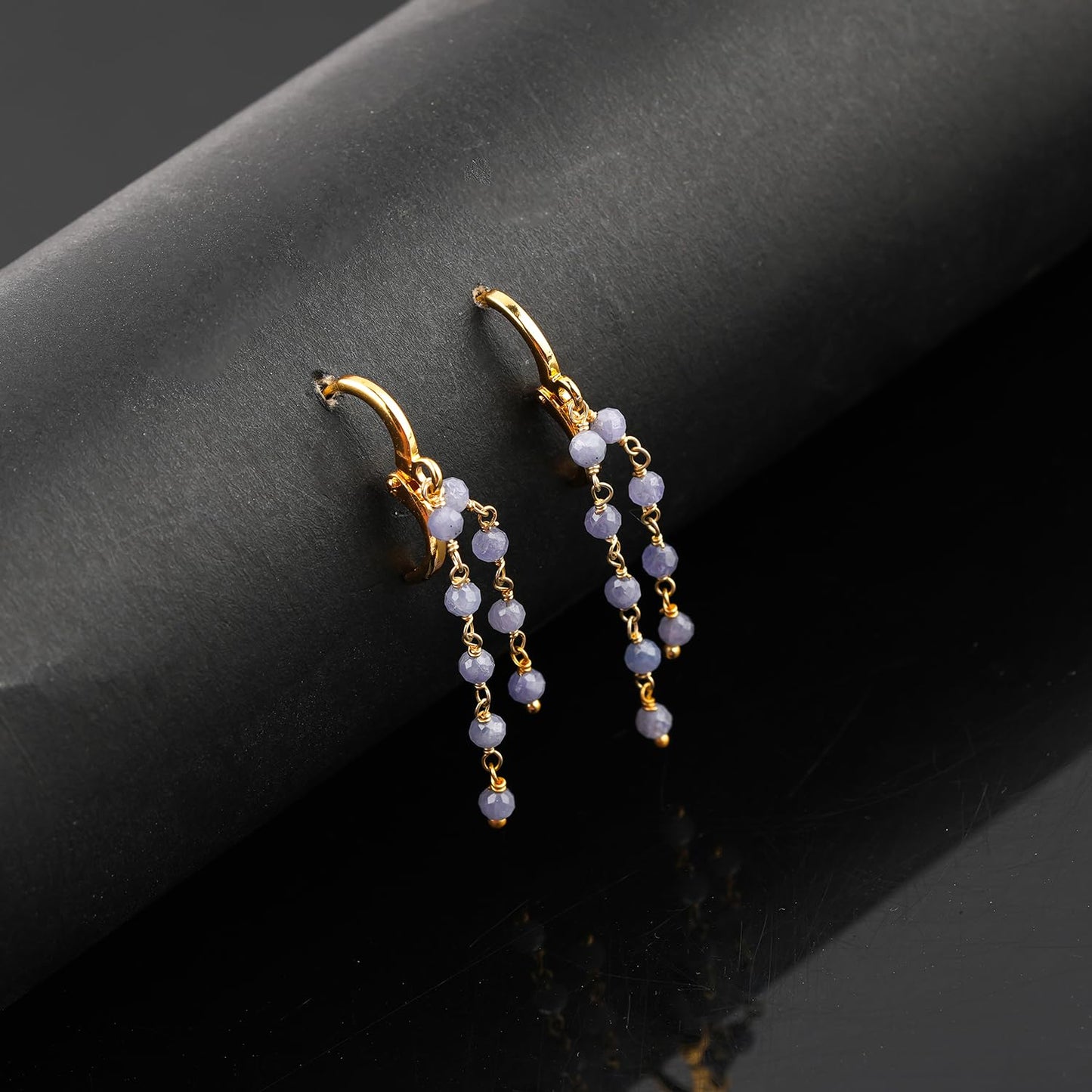 CRYSTALINES (3pcs) Genuine Blue Tanzanite Gemstone Cluster Combo Set, 14K Gold Plated Jewelry, Blue Crystals Rosary Chain, Handmade Bohemian Jewelry - Bracelets, Necklace, Earrings for Women