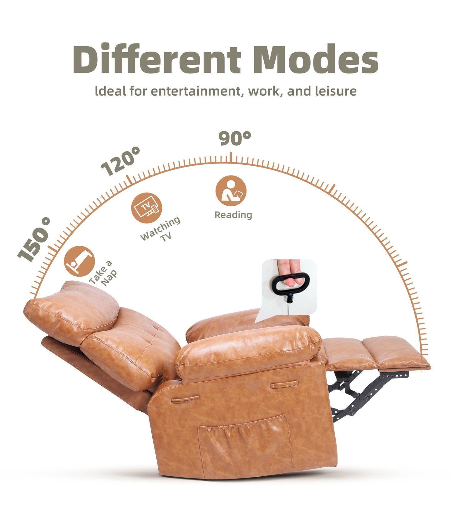 GarveeHome Recliner Chair - PU Leather Manual Recliner for Adults, Lazy Chair with 1.5X Sponge Comfort Arm and Back for Living Room, Bedroom