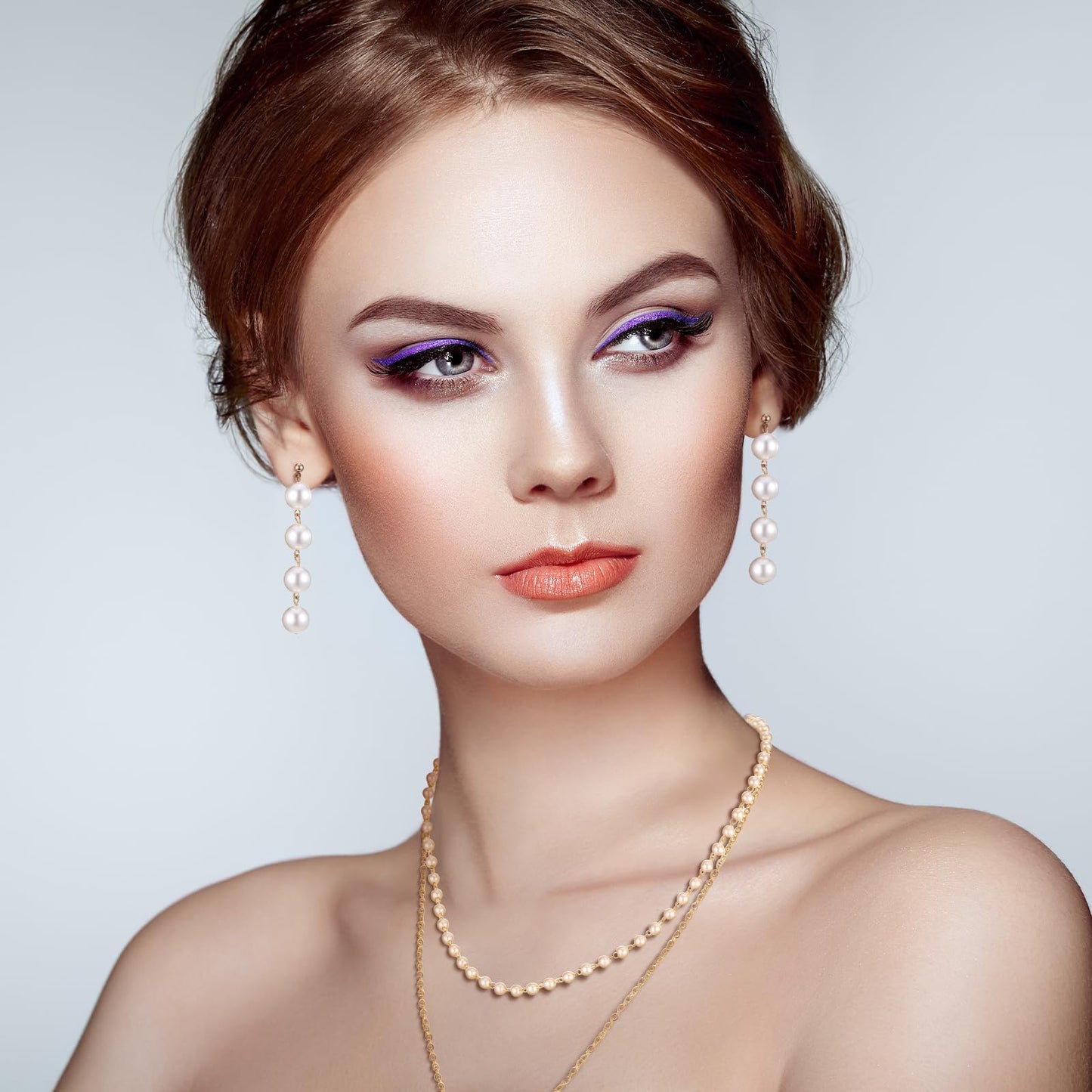 Glenmal Pearl Rhinestone Jewelry Set for Women Pearl Necklace Bracelet Earrings for Wedding Birthday Bridal Shower Tea Party(Stylish Style)
