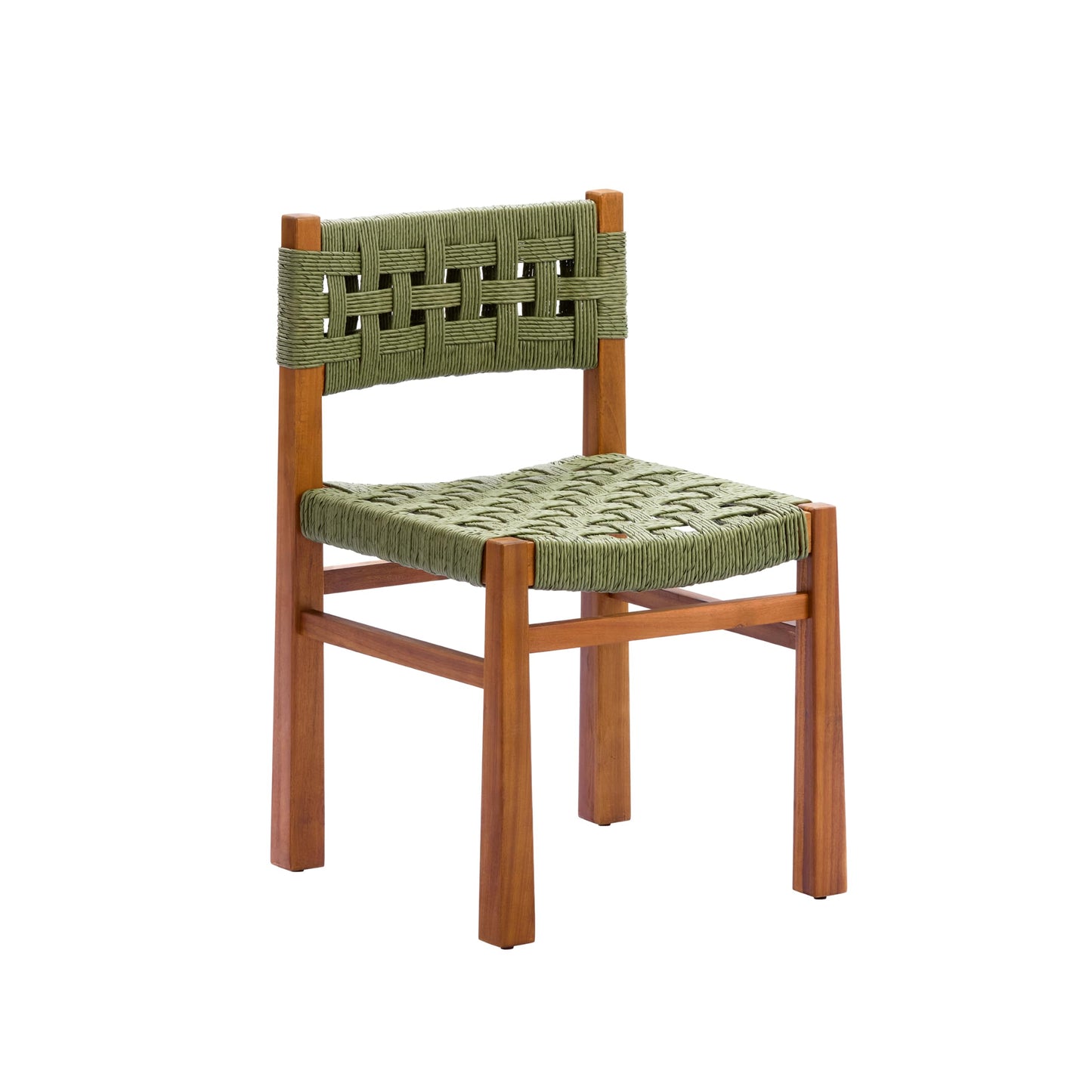 Christopher Knight Home 5 Piece Outdoor Dining Set Acacia Wood Square Table and 4 Green Wicker Chairs Teak Finish Patio Furniture Set for Garden Backyard Balcony Deck