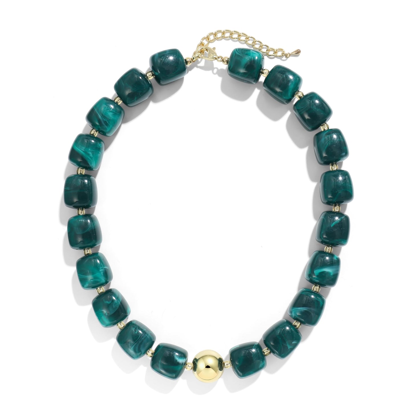 BREPINE Ink Green Chunky Necklaces for Women Multicolored Large Square Resin Beads Necklace Trendy Bold Statement Beaded Summer Candy jelly Vacation Choker