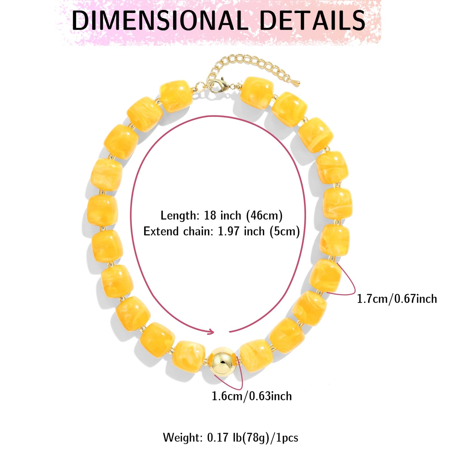 BREPINE Bright Yellow Chunky Necklaces for Women Multicolored Large Square Resin Beads Necklace Trendy Bold Statement Beaded Summer Candy jelly Vacation Choker