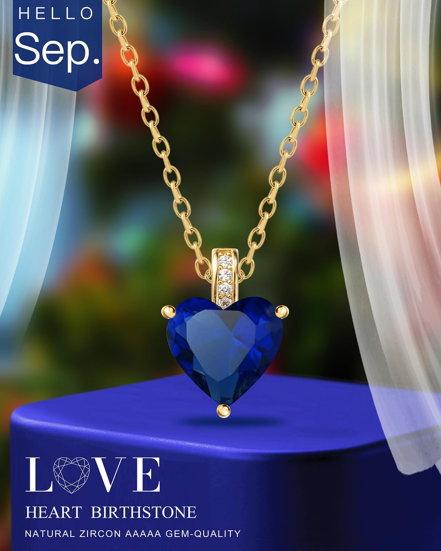 MIDDLUX Birthstone Necklace for Women, Heart Necklace, Birthstone Jewelry, Sapphire Necklace, Sapphire Jewelry for Women, September Birthday Gifts for Women, Blue Necklace