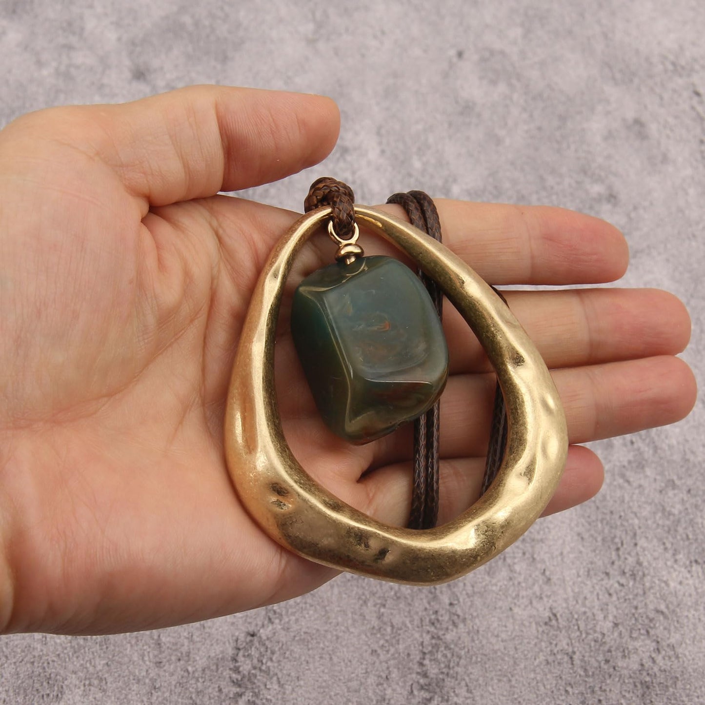 joymiao Boho Pendant Necklace for Women Gold Chunky Vintage Hippie Statement Necklace with Resin Stone Large Pendant Boho Style