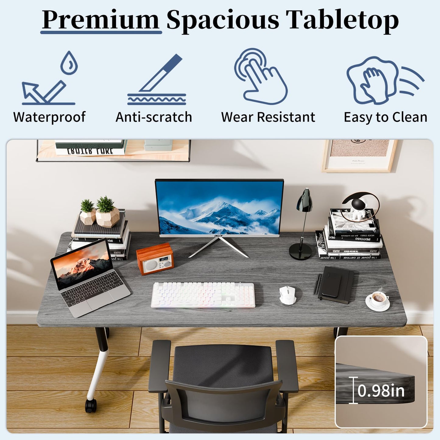 Modular Folding Conference Table with Wheels,6 Pack Mobile Conference Room Tables,Filp Top Rolling Meeting Training Tables for Office,Classroom,Library,Seminar,Boardroom,school(6pack,Grey,47in)