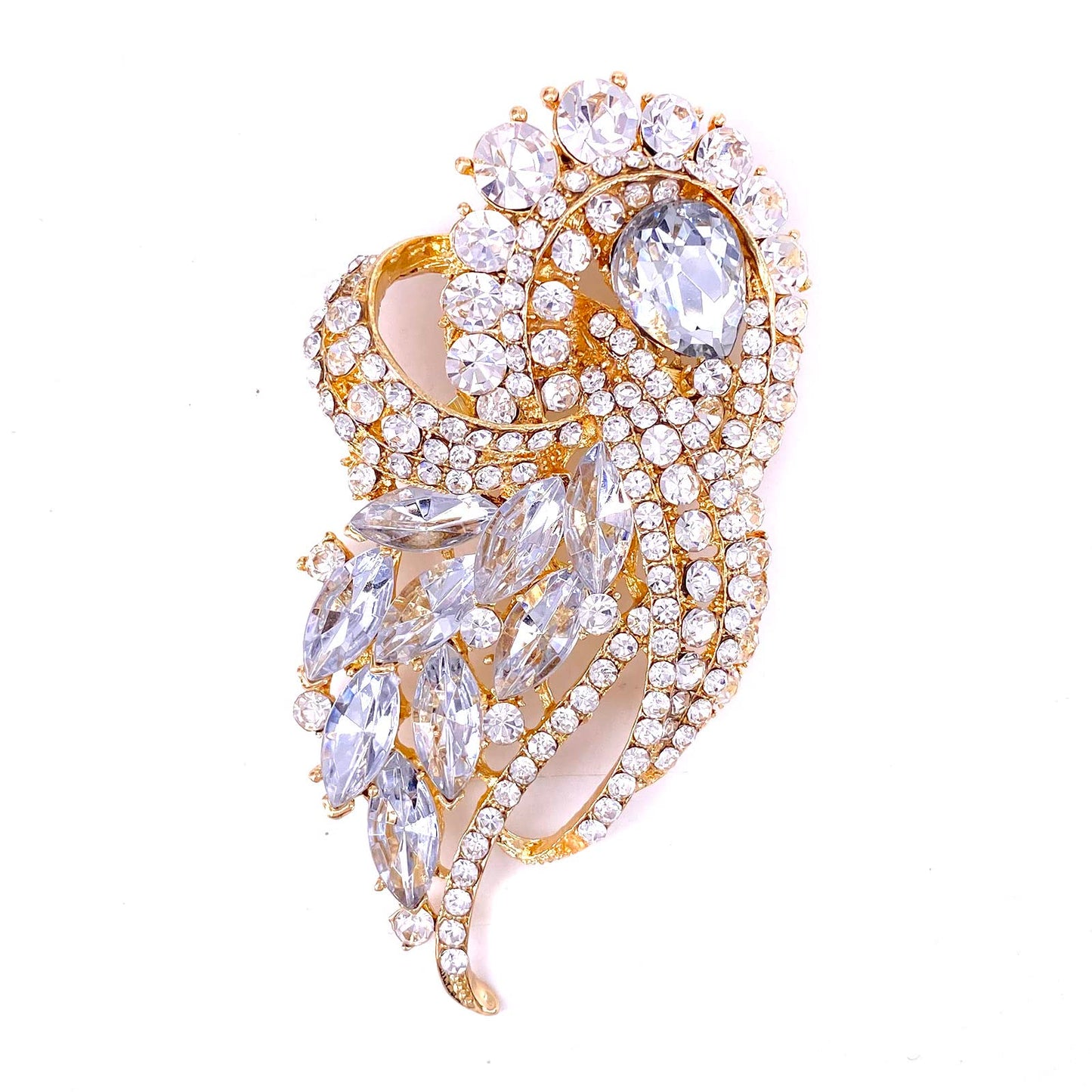 LAXPICOL Women's Vintage Clear Austrian Crystal Elegant Flower Bouquet Wing Brooch Rose-gold Tone