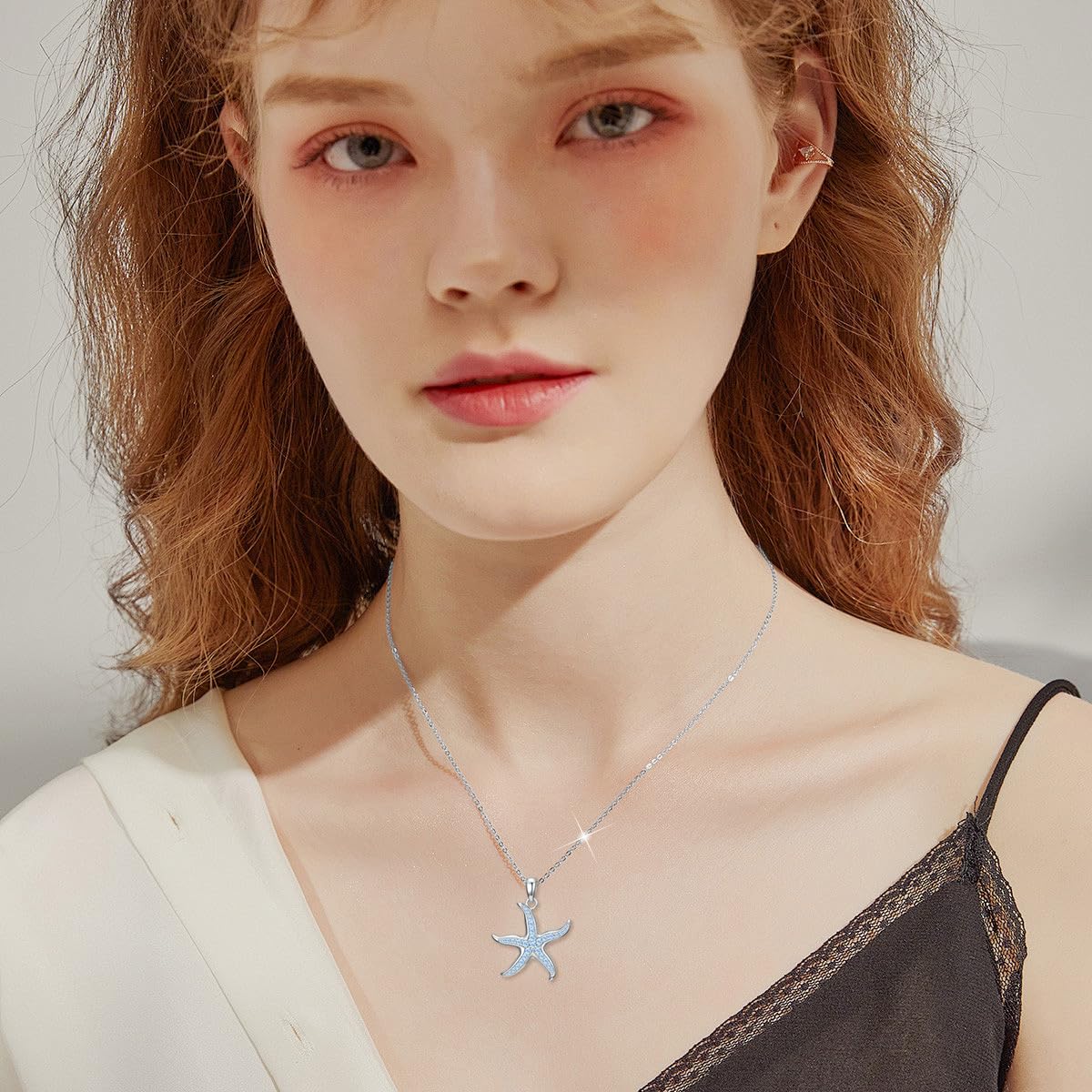 Reaii Natural Topaz Starfish Necklace, 925 Sterling Silver Starfish Pendant, Set with Natural Topaz, Women's Jewelry Gift