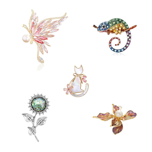 Animal and Flower Brooch Set Gift Box for Women Rhinestone Zircon Animal and Flower Pin Birthday Holiday Gift for Wife Girlfriend Mother