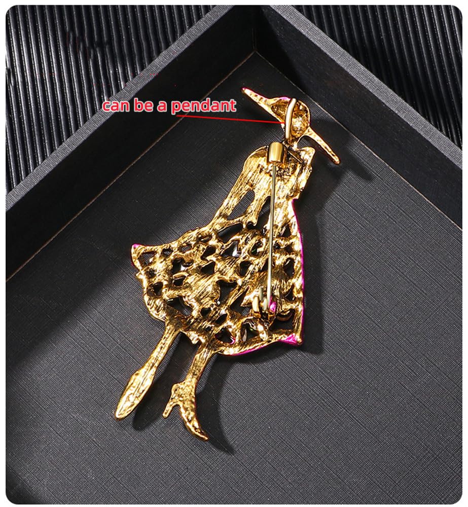 Rhinestone Lady Brooch Pin for Women Girls Fashion Pink Green Crystal Enameled Hat Bag Brooches Lapel Pins Breastpin Sorority Sisterhood Dress Accessories Jewelry Dainty Gift Souvenir