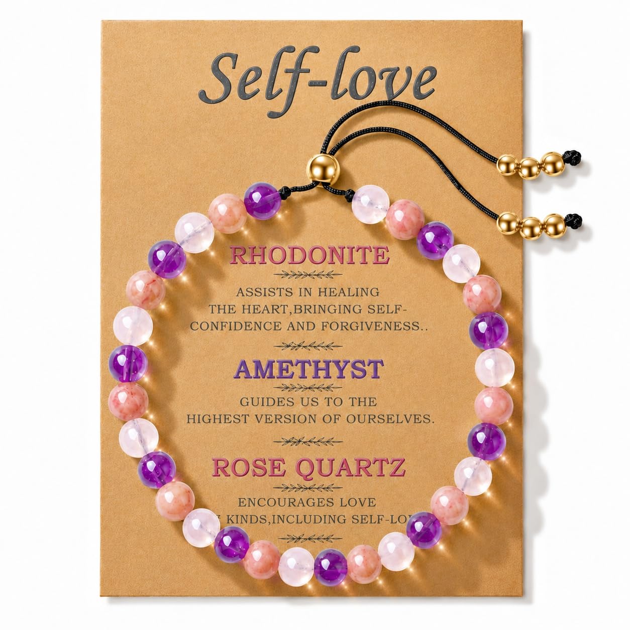 NUKAYAI Self-love Bracelets for Women Healing Crystal Amethyst Tiger Eye Sunstone Black Tourmaline Natural Stone Beaded Stretch Bracelet Handmade Gemstone Reiki Spiritual Jewelry Gifts for Daughter Niece