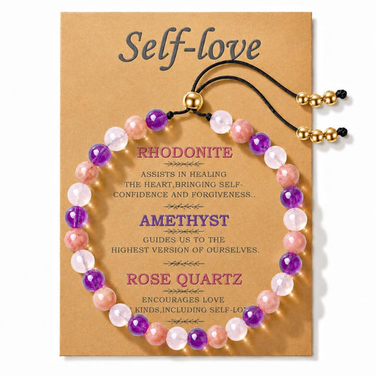 NUKAYAI Self-love Bracelets for Women Healing Crystal Amethyst Tiger Eye Sunstone Black Tourmaline Natural Stone Beaded Stretch Bracelet Handmade Gemstone Reiki Spiritual Jewelry Gifts for Daughter Niece