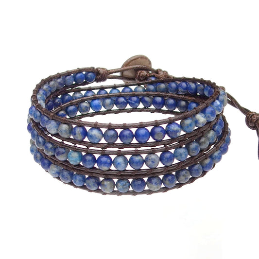 Ayriwoyi Blue Lapis Lazuli Bracelet Wrap Bracelets for women Beaded Stone Adjustable Healing Crystal Bracelet Leather Boho Bracelets