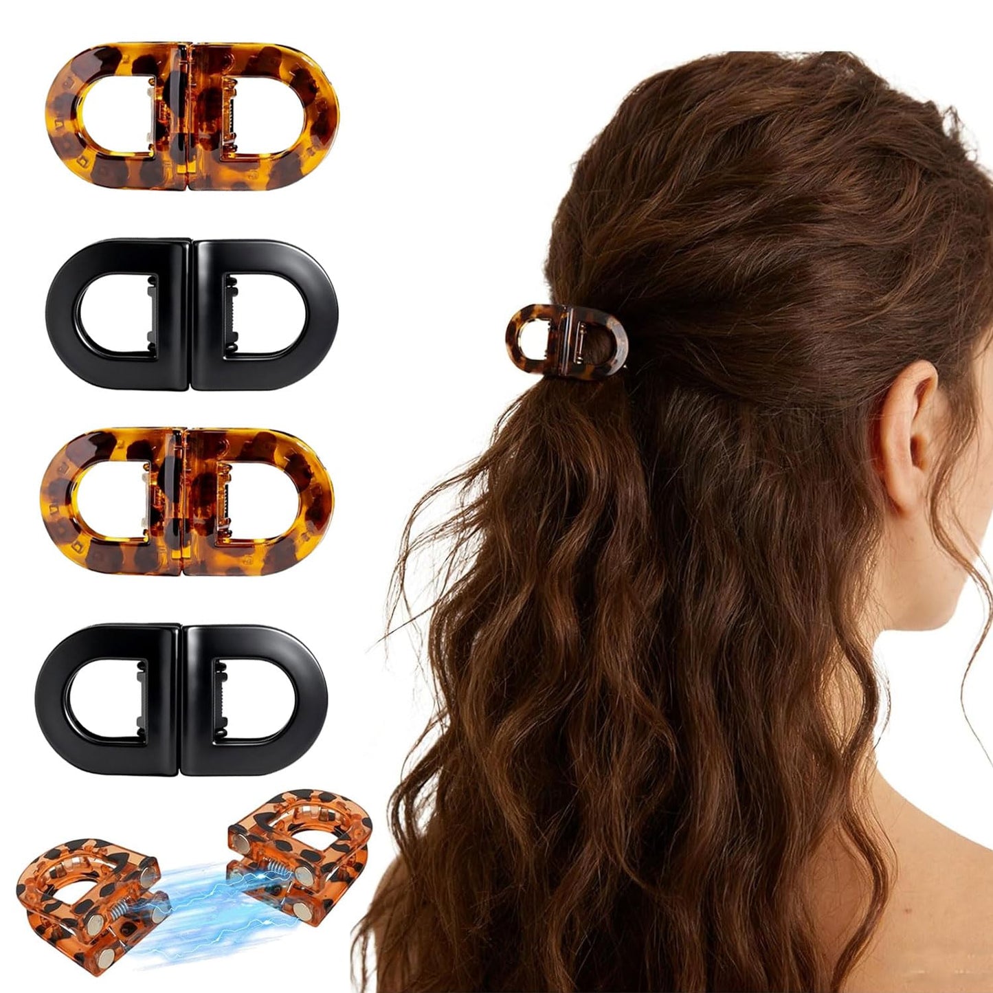 4 Pack Magnetic Hair Clips,Strong Hold No-Slip Magnetic Hair,Seamless 2-in-1 Design Hair Styling Clips,No-Crease Sectioning Hair Accessories for Thin & Thick Hair