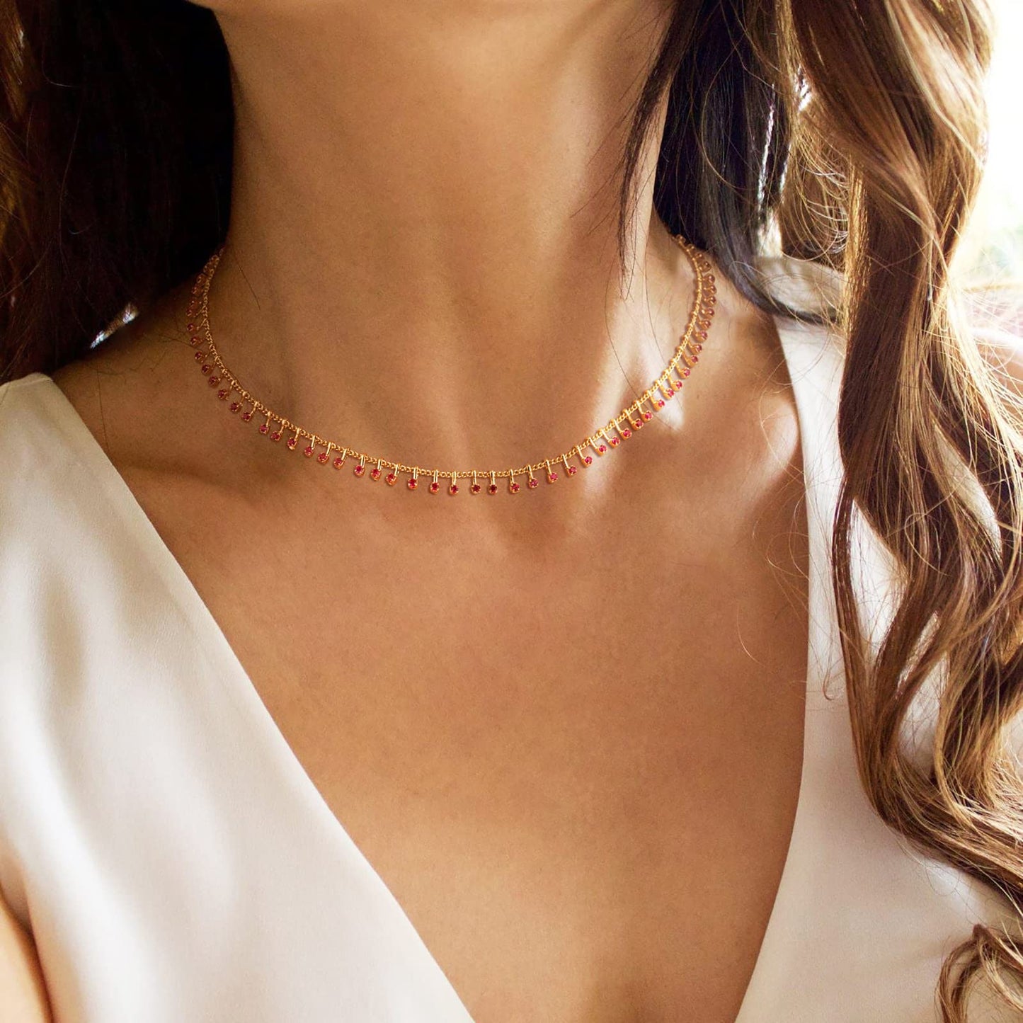 MTMY Beaded Necklace for Women 14K Gold Plated Dainty Colorful Beaded Pearl Choker Necklace Delicate Boho Choker Necklace Jewelry Gift (Rose)