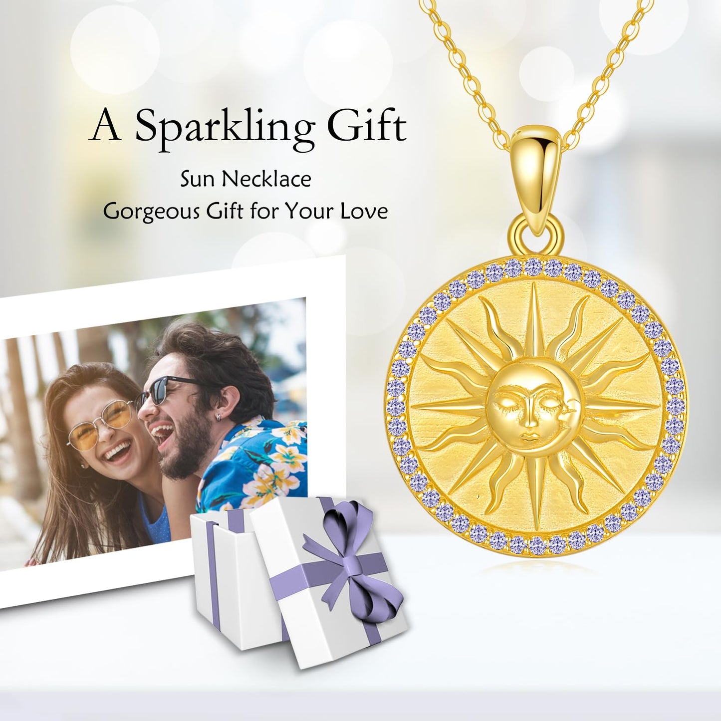 KQF Sun Necklaces for Women Sterling Silver 18K Gold Plated Sun Coin Pendant Birthstone Necklace June Jewelry Gift for Mom