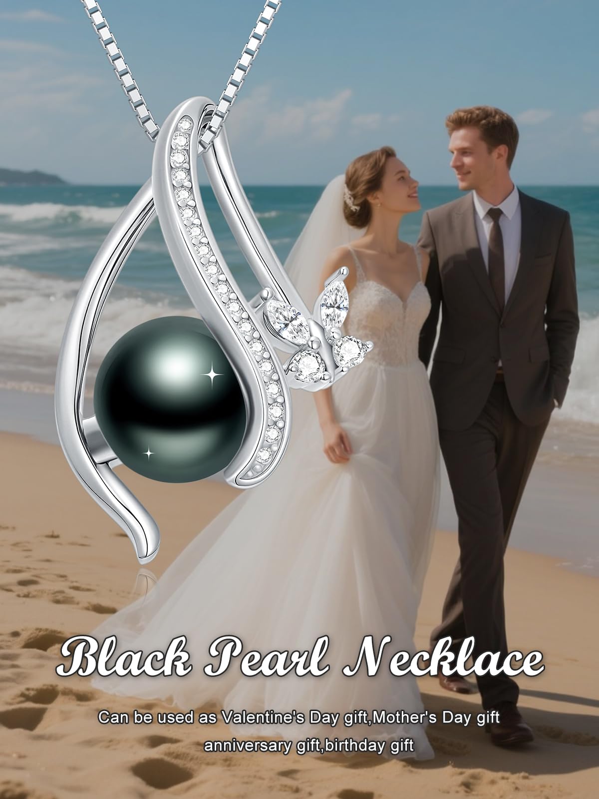 KANNSOAR Butterfly Tahitian Black Pearl Necklace 18K Gold-Plating Sterling Silver Jewelry Wedding Birthday Anniversary Valentines Day Christmas Mothers Day Gifts for Wife Women Mom Lover Girlfriend