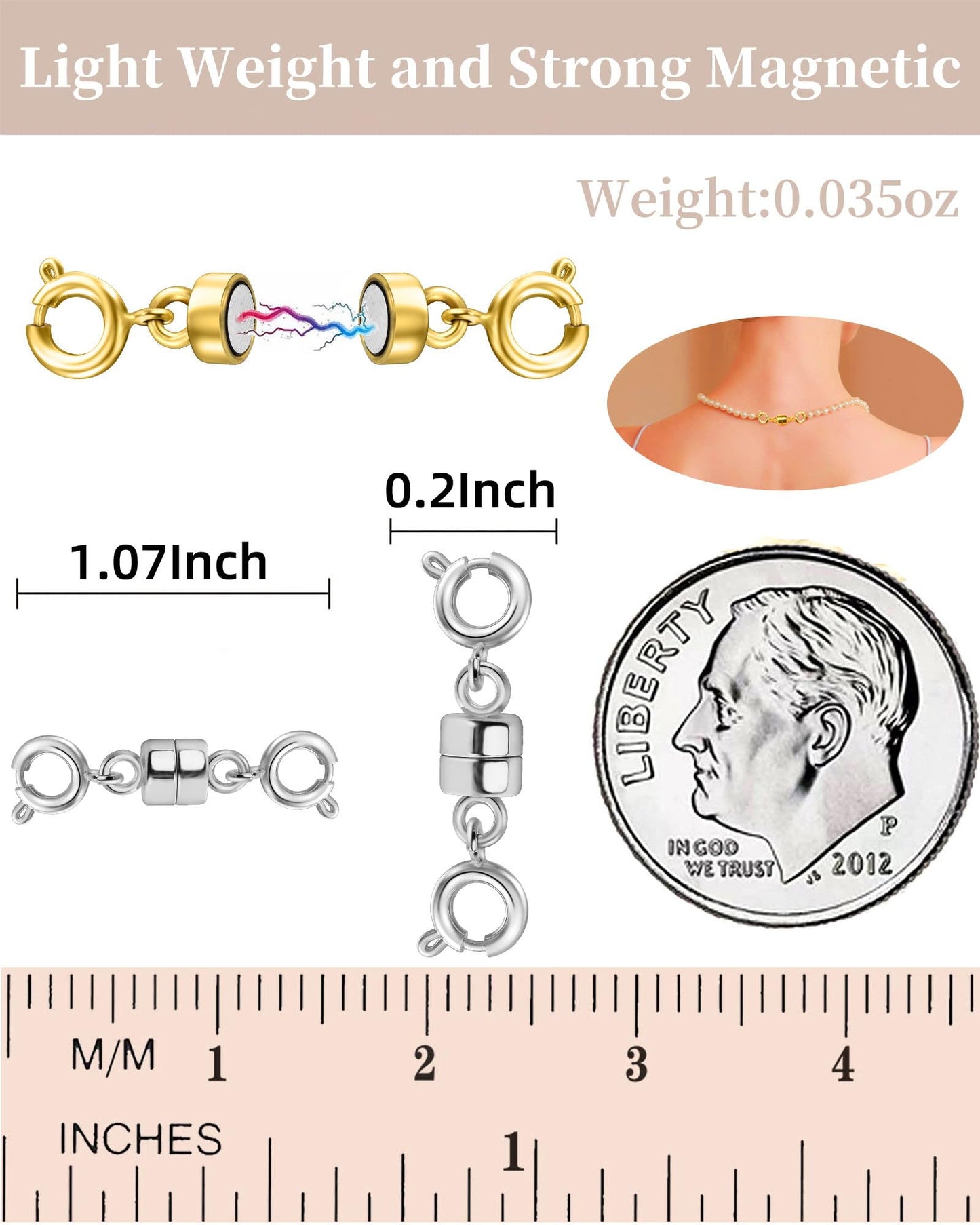 Dailyacc Magnetic Necklace Clasps and Closures, Double Open Bracelet Extender for Jewelry Converters Clasp (14k Gold, Silver)