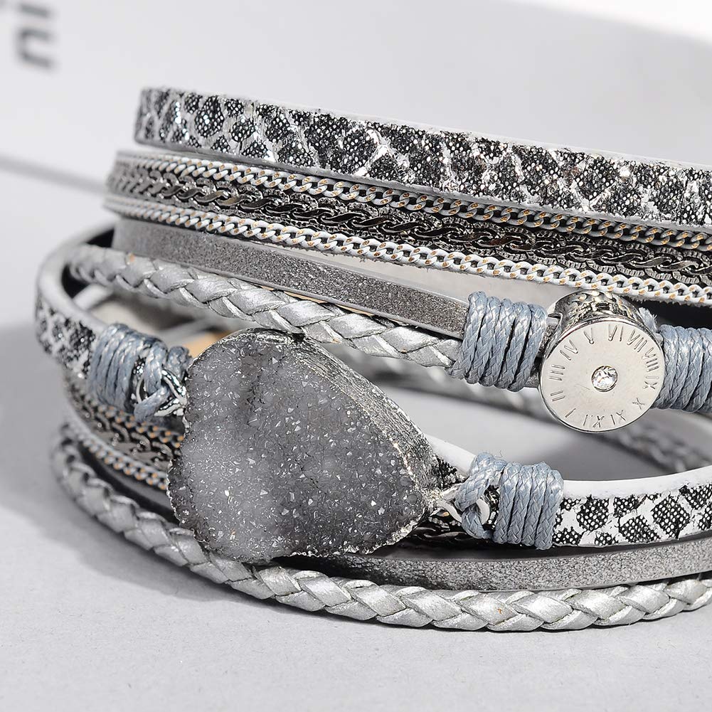 Artilady Leather Wrap Bracelet for Women - Handmade Clasp Bangle Bracelet with Pearl Beads Crystal Wristbands Jewelry Gift for lady, lover and Mother