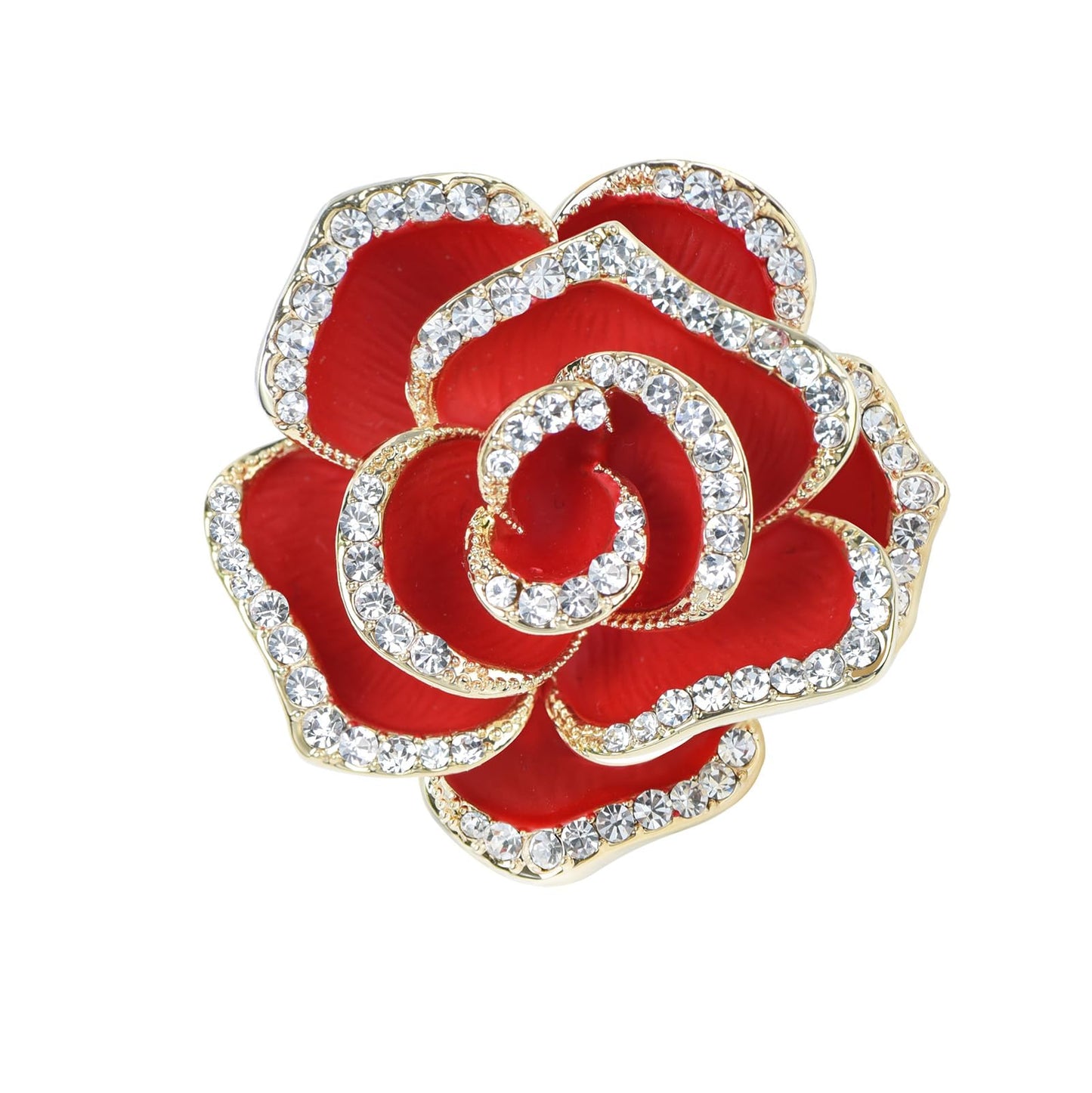 YYBONNIE Elegant Crystal Blooming Rose Flower Brooch Lapel Pin Breastpin for Women Birdal Cardigan Hat Scarf Suit Sweater Floral Pins (32mm Red Rose)