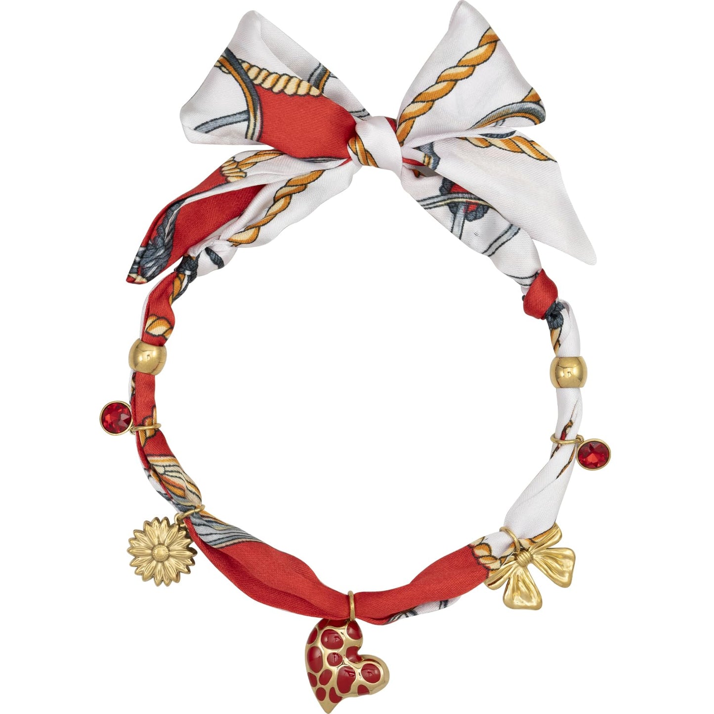 DoDoBeads Scarf Charm Necklace – Vintage Love – Red Enamel Heart & Bow Charm Necklace with Gold-Tone Stainless Steel Accents