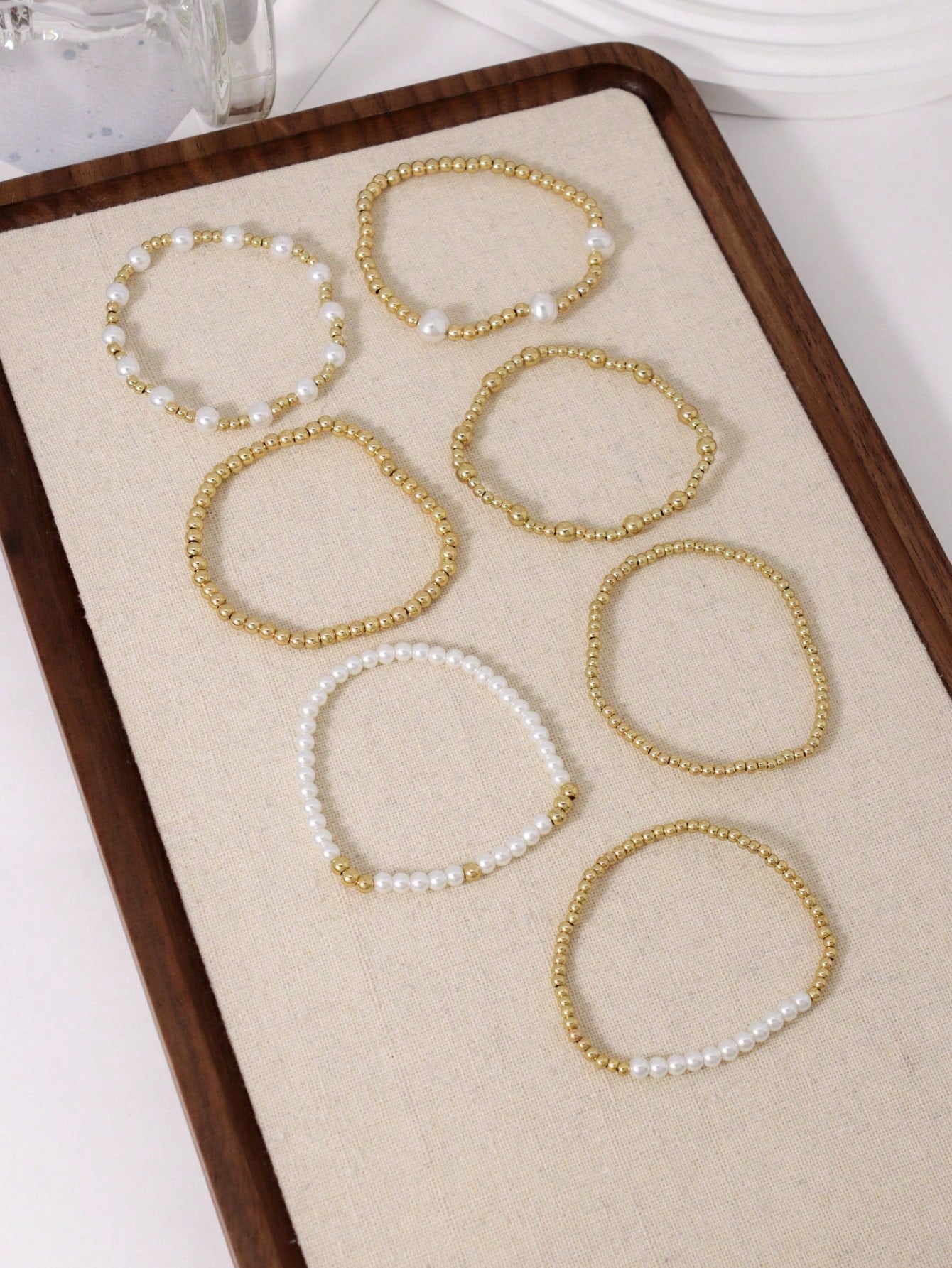 7PCS Faux Pearl Bracelet Set