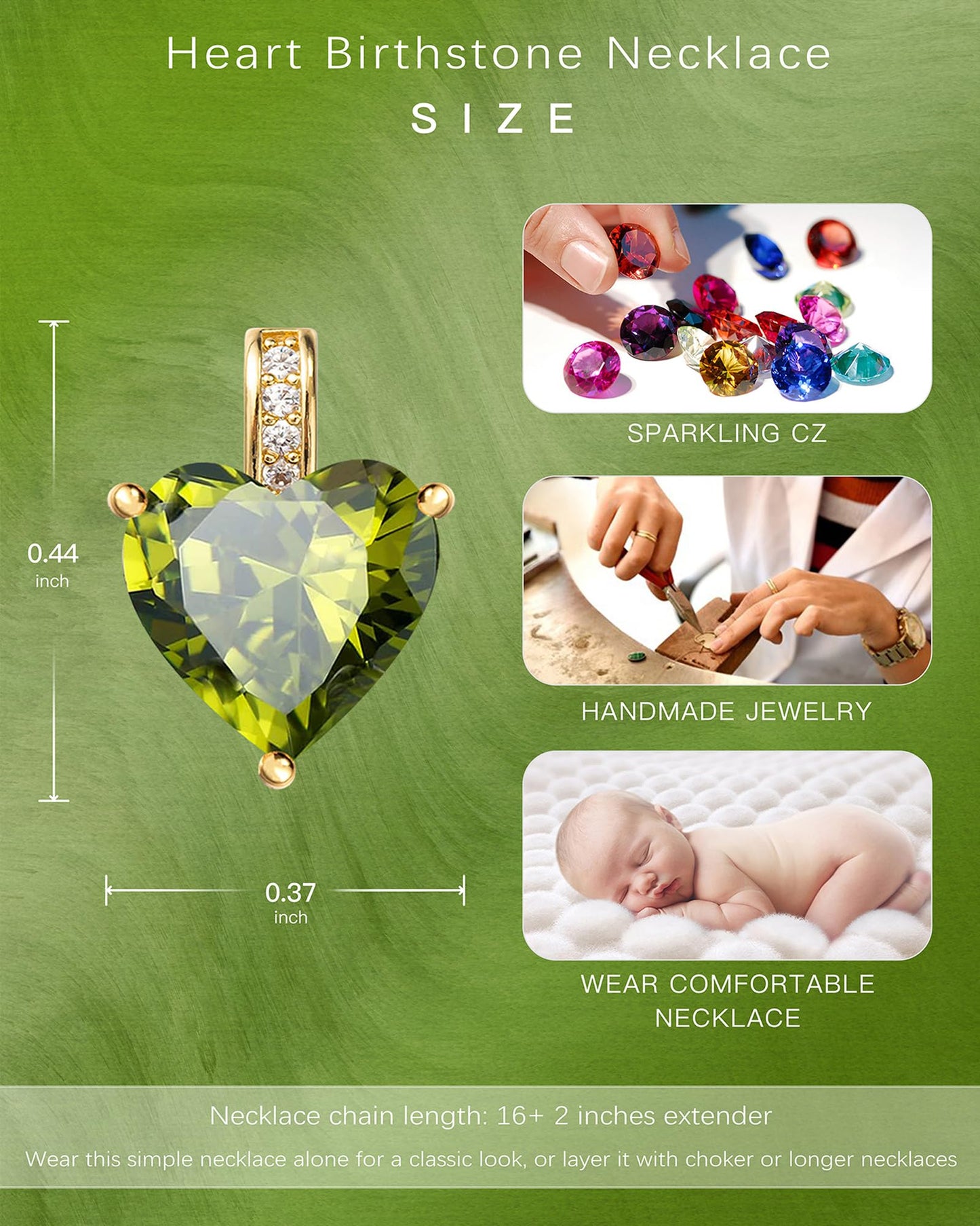 MIDDLUX August Birthstone Jewelry, Peridot Necklace, Heart Necklace, Peridot Jewelry, Birthstone Necklace for Women, August Birthday Gifts for Women