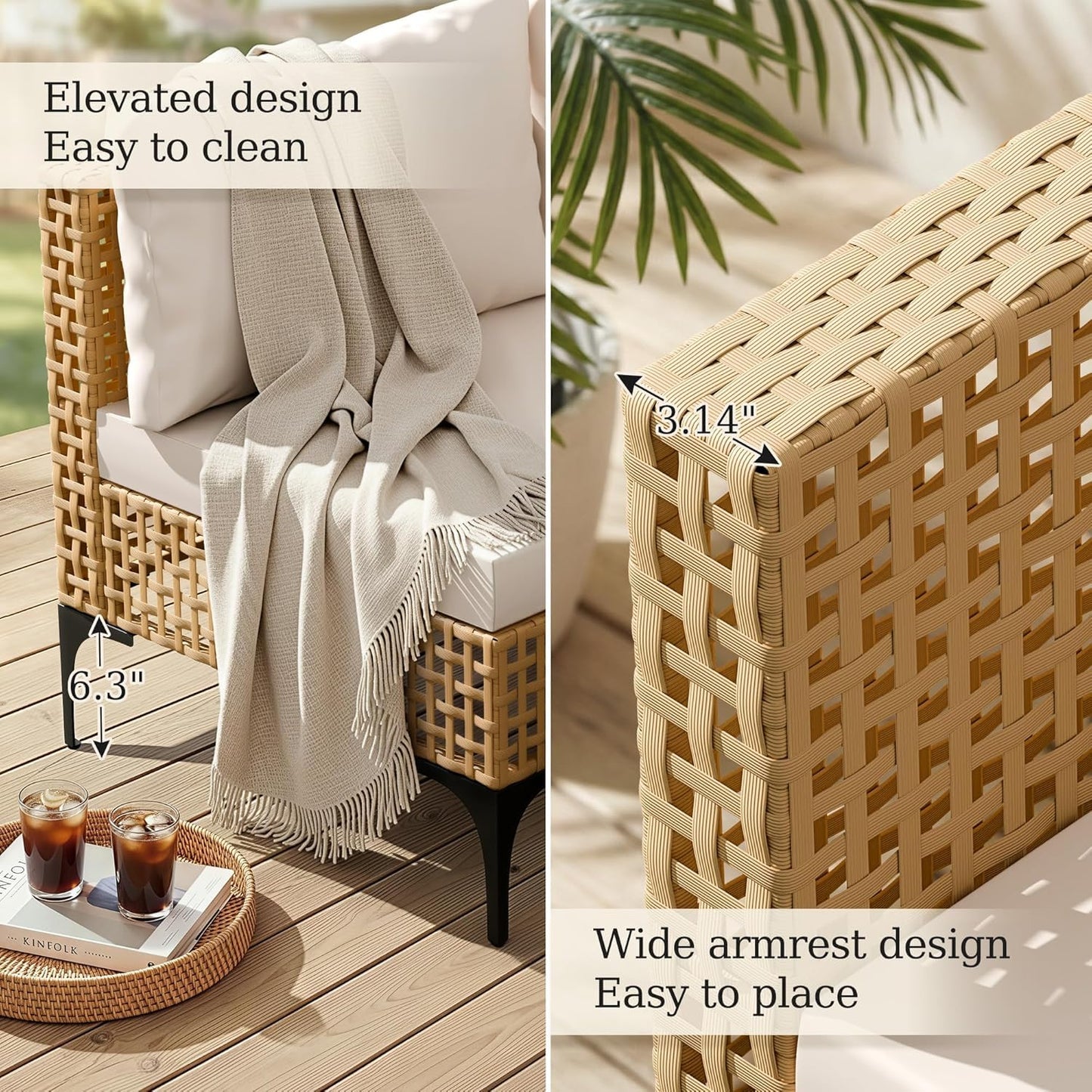 Devoko Patio Furniture Set,7 Pieces Outdoor Wicker Sectional Couch with Thick Cushions &Glass Tabletop, PE Rattan Backyard Conversation Sofa with Coffee Table for Deck, Porch