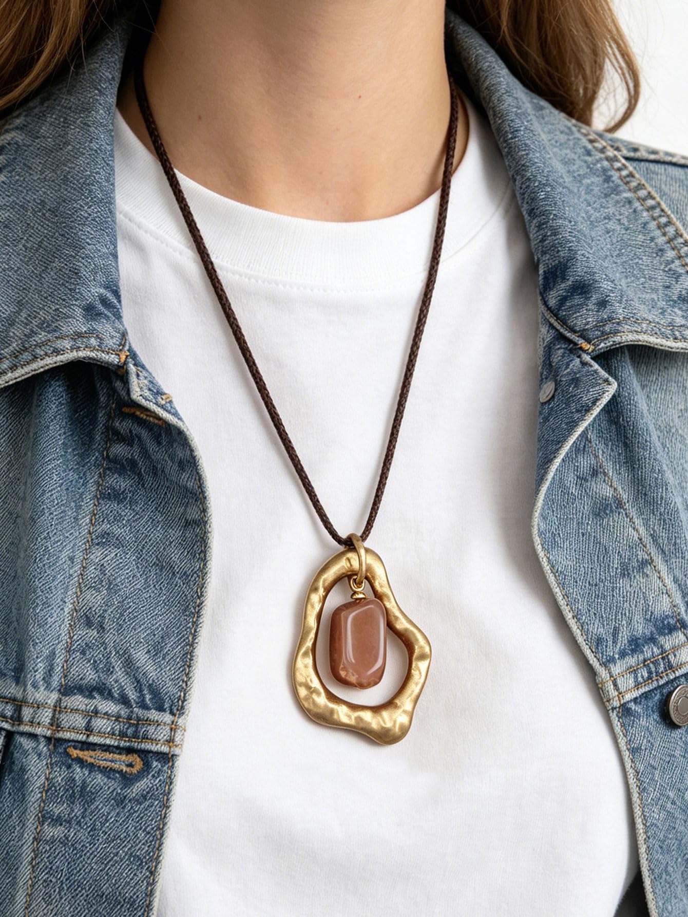 joymiao Statement Long Necklace Women Bohemian Vintage Boho Necklaces Chunky Necklaces with Resin Stone Hippie Trendy Jewelry