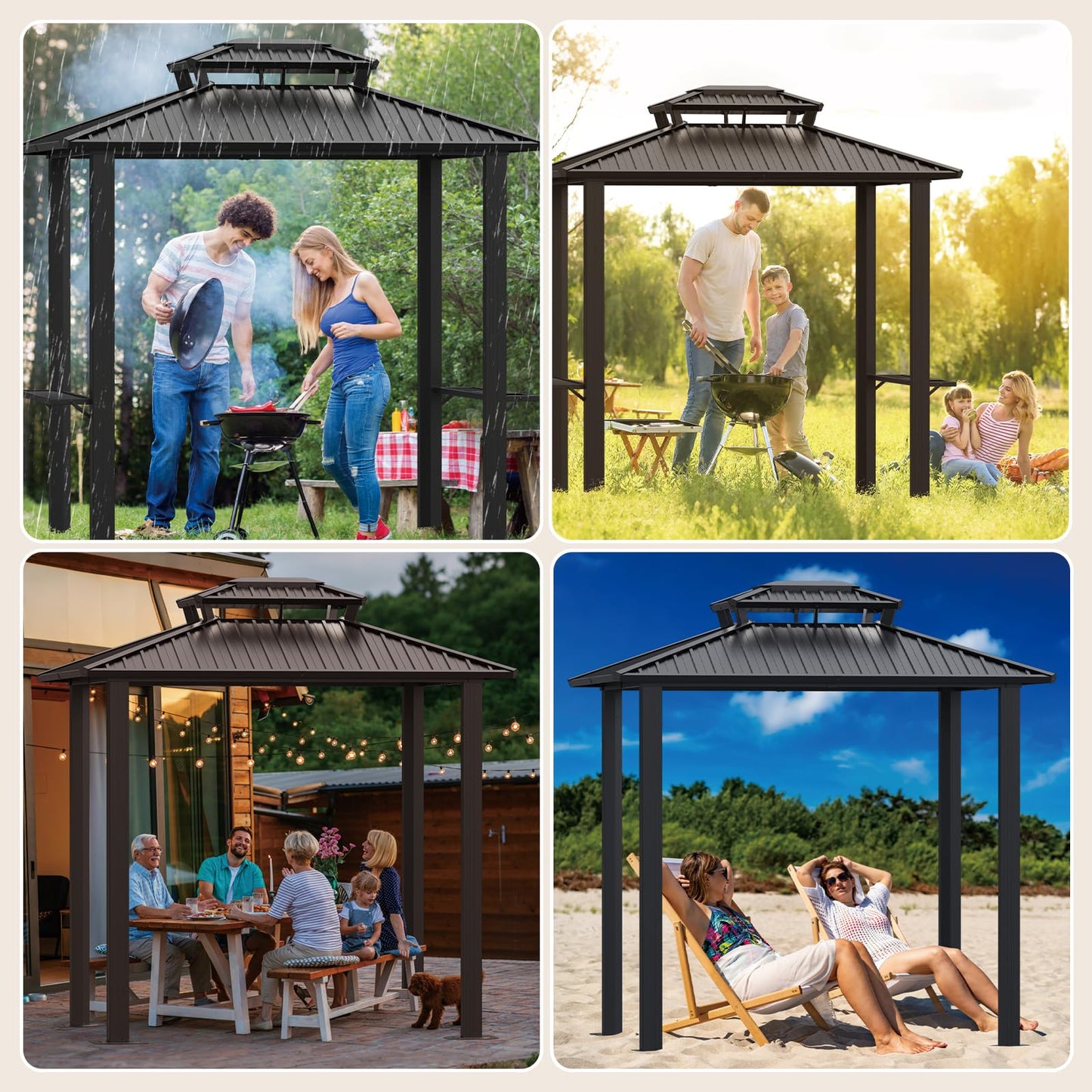Hoteel Grill Gazebo 6x8FT Hartop Gazebo, Barbecue Gazebo with Galvanized Steel Double Roof, Outdoor Patio Aluminum Frame, 2 Side Shelves for Deck Lawn Backyard Garden and Party, Black(2026 Version)