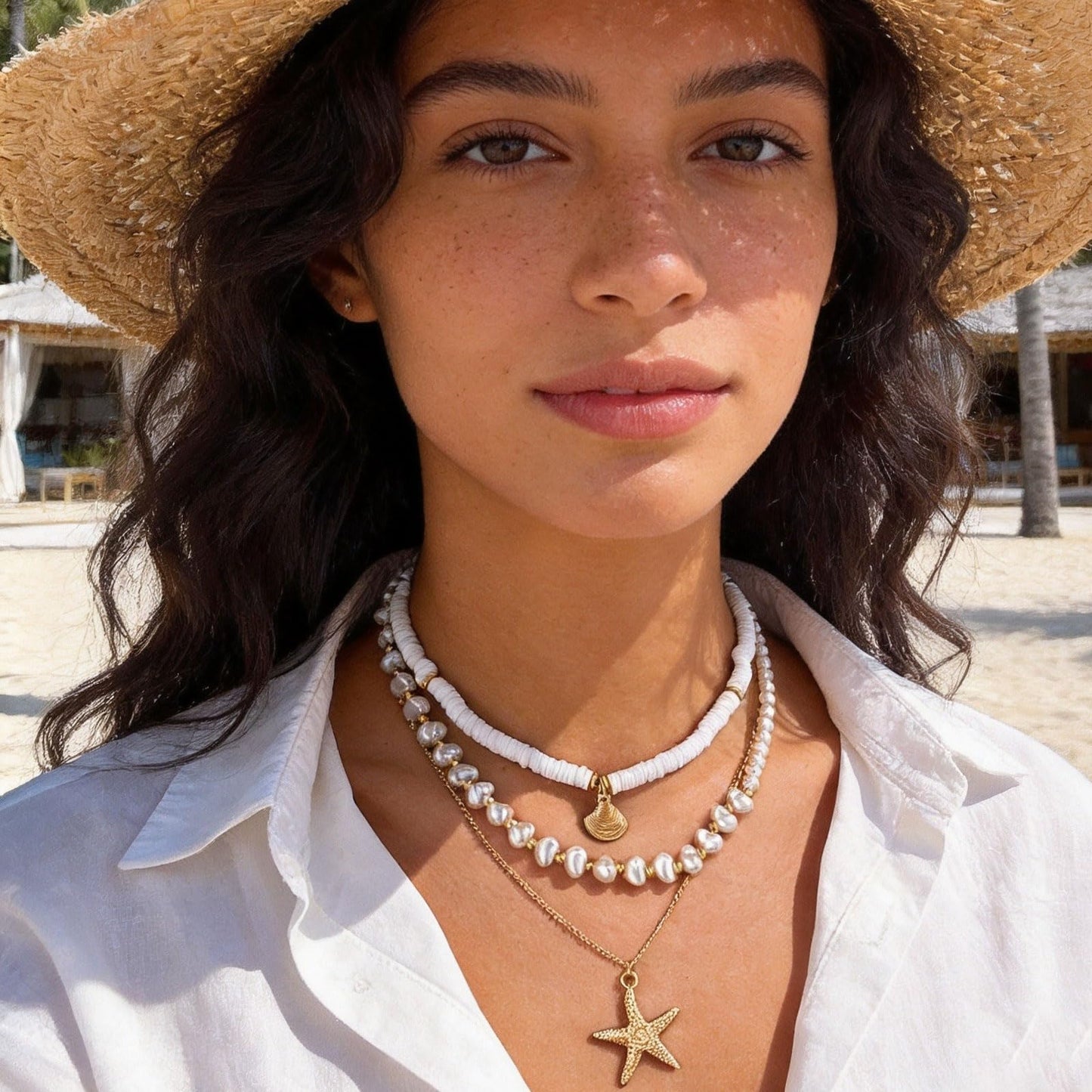 Frodete Starfish Necklace for Women Beach Necklaces Jewelry Layered Choker Drop Dangle Summer Vacation Outfits Theme Conch Seashell Accessories Ocean Pendant Dress Costume