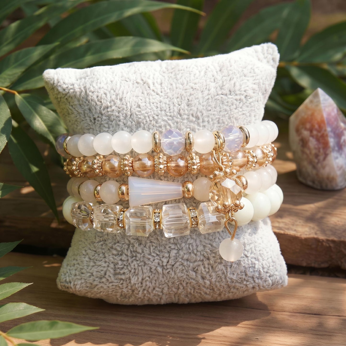 Tungary 4Pcs Beaded Bracelets for Women Bohemian Bracelet Stacks Handmade Natural Stone Stretch Bracelets Multi-Color Daily Wear Accessories Summer Beach Boho Jewelry Gift Yellow Bracelet Set