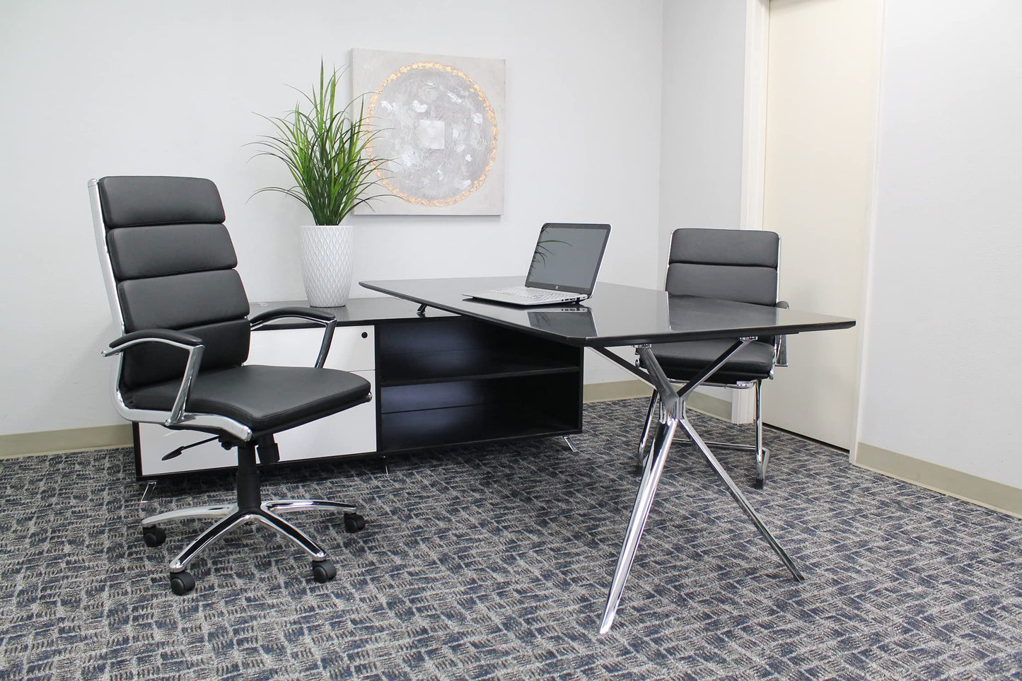 Boss Office Products CaressoftPlus Executive Chair, Traditional, Metal Chrome Finish (B9471-BK)