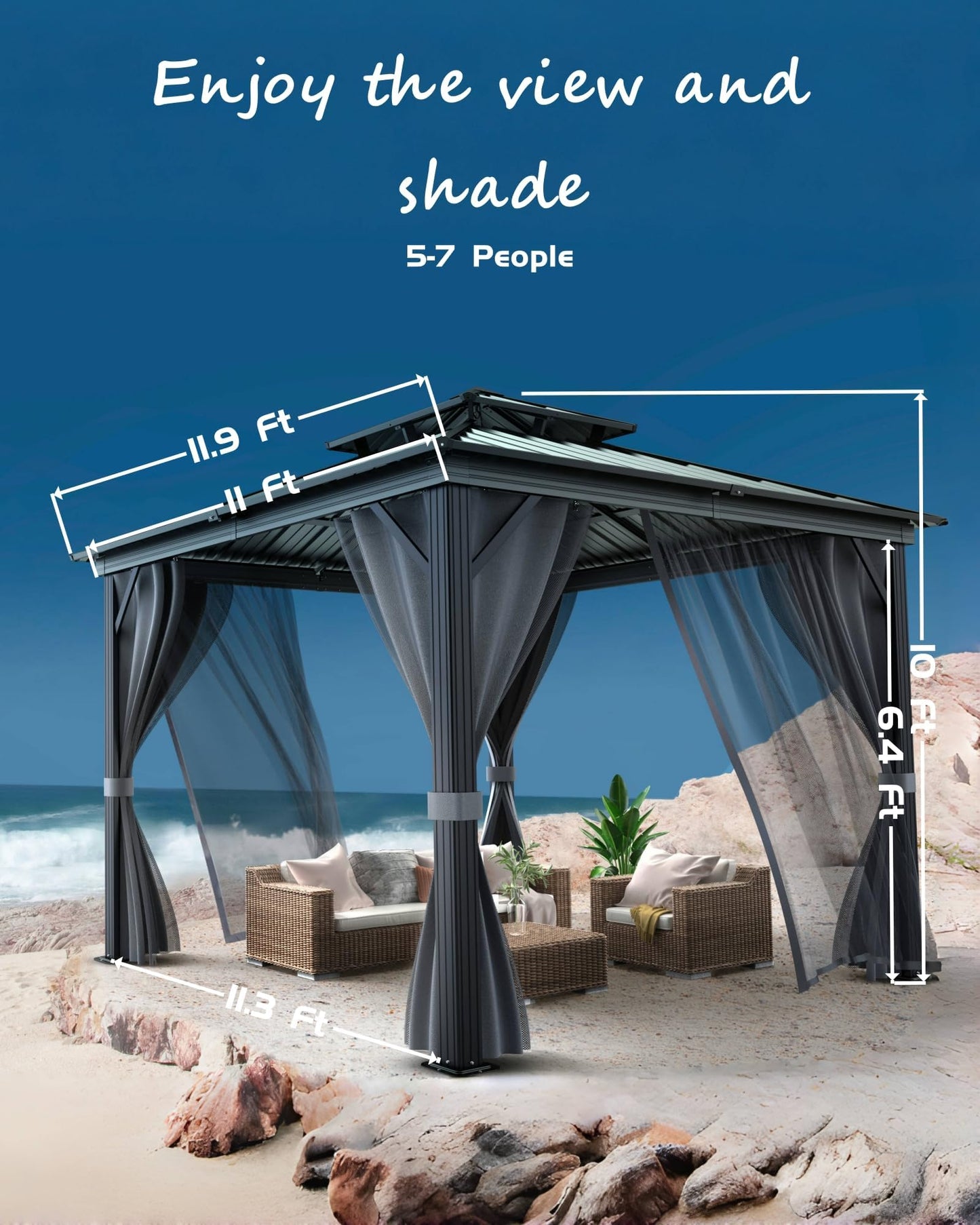 Garvee 12x12Ft Hardtop Gazebo, Double Metal Roof, Heavy Duty Gazebo Canopy for All Weather, with Nettings & Curtains, Aluminum Alloy Frame, Outdoor Gazebos for Patio, Backyard, Deck, Lawn, and Garden