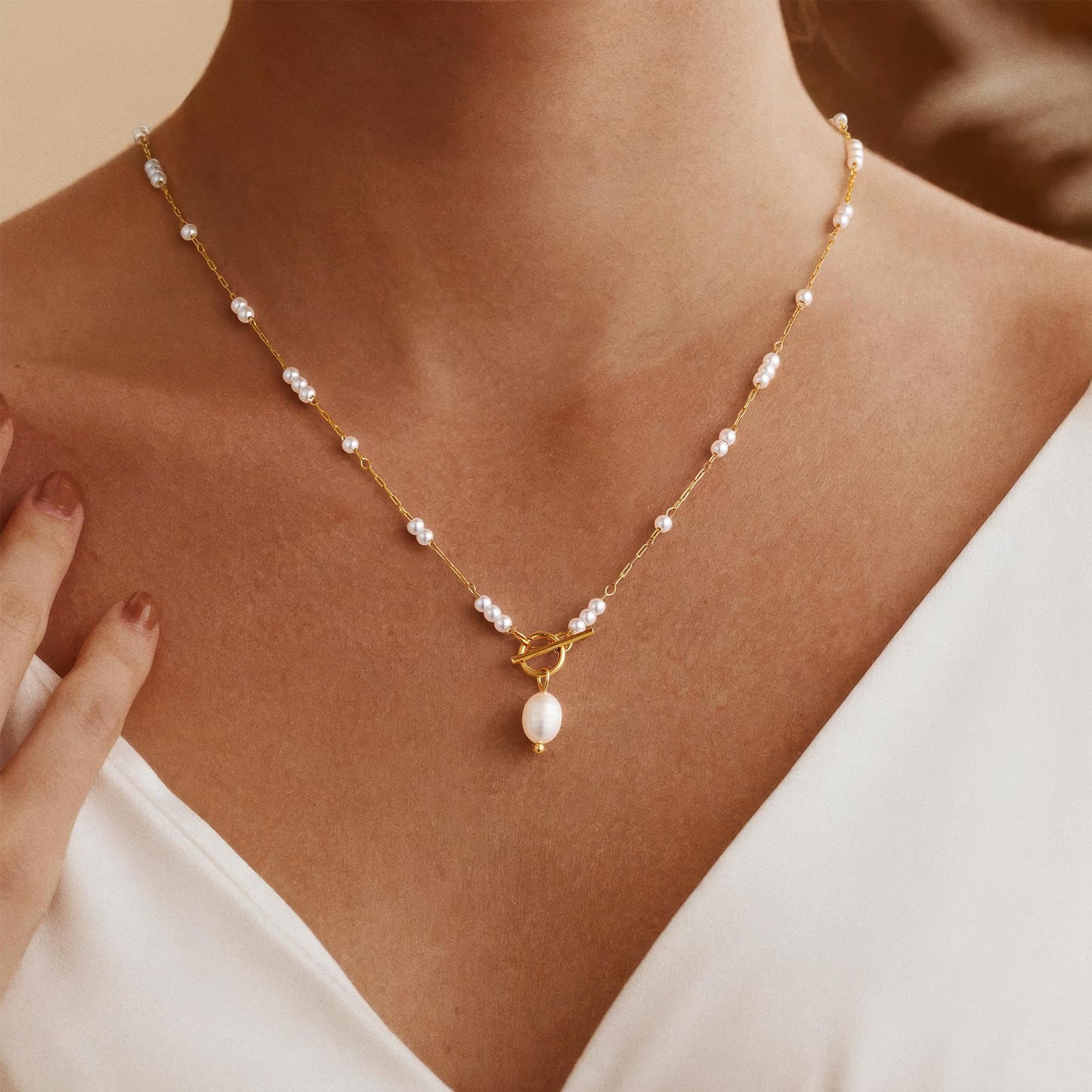 Rcidan Pearl Necklace for Women Long Baroque Pearl Choker Dainty Gold Beaded Necklaces,Birthday Wedding Jewelry Gifts