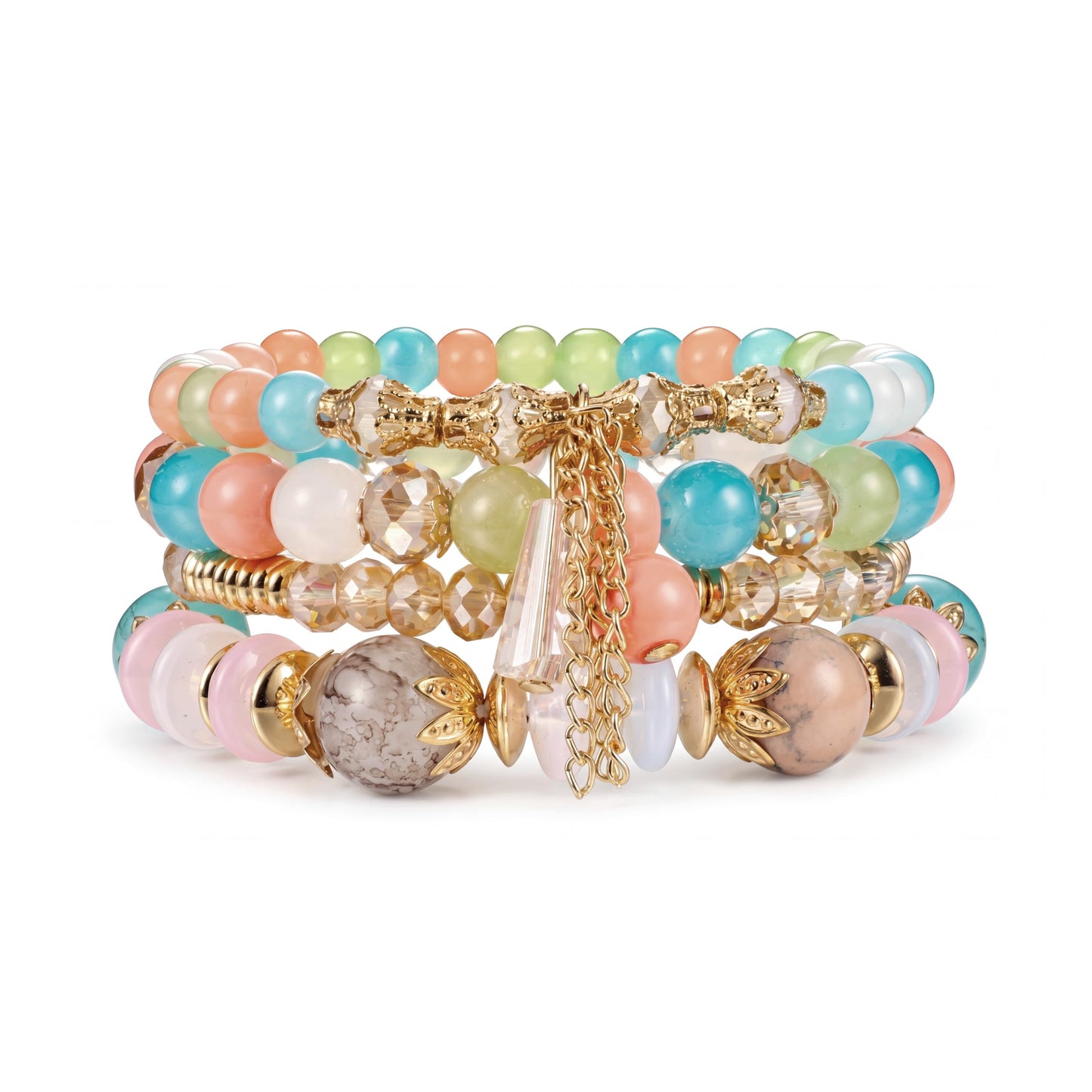 Tungary 4Pcs Beaded Bracelets for Women Bohemian Bracelet Stacks Handmade Natural Stone Stretch Bracelets Multi-Color Daily Wear Accessories Summer Beach Boho Jewelry Gift Blue Bracelet Set