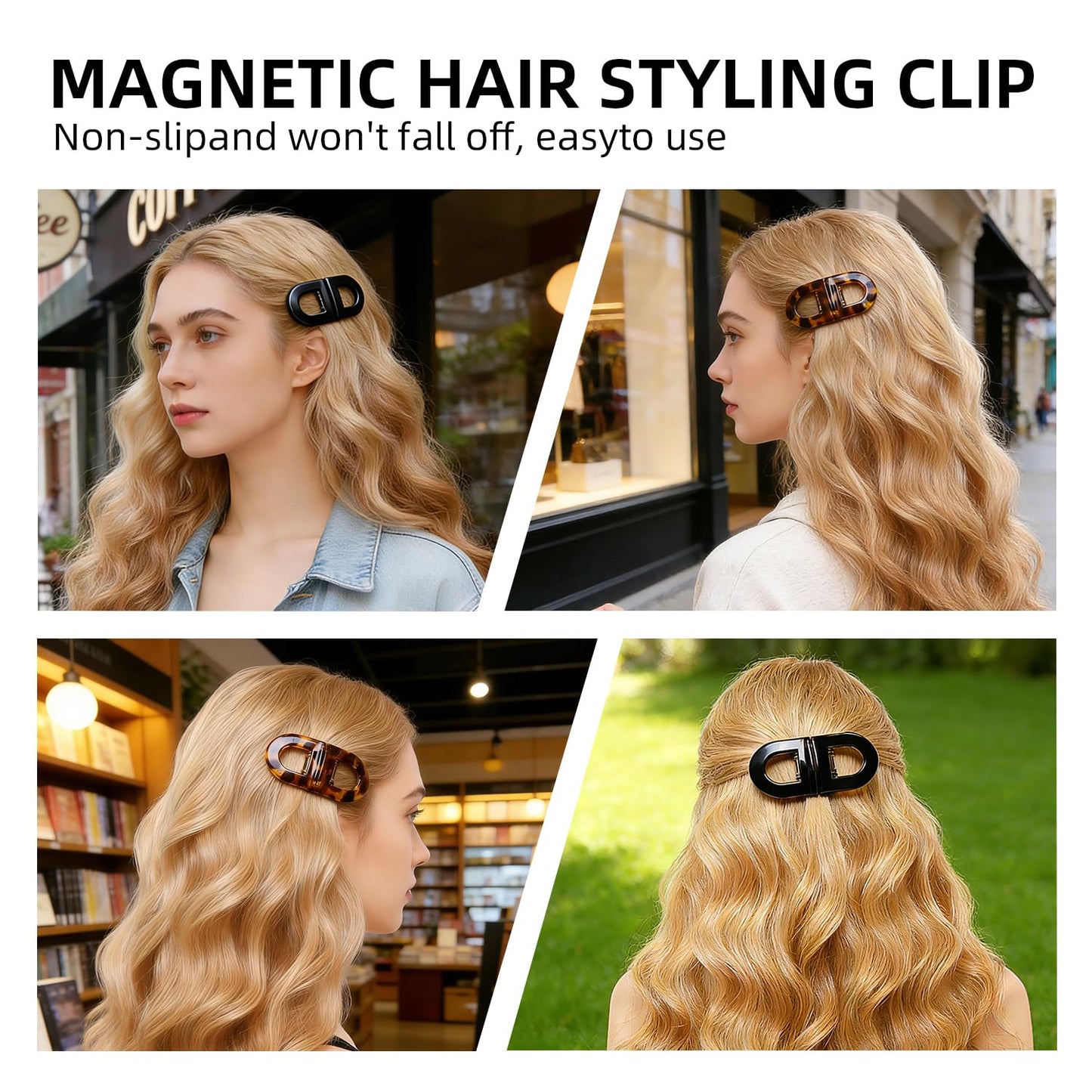ADNIWT 2 PCS magnetic hair clips, Strong Hold No-Slip No Crease, Seamless 2-in-1 Design for Easy Everyday Hairstyles, Gentle on All Hair Types, Magnetic Hair Clips for Styling