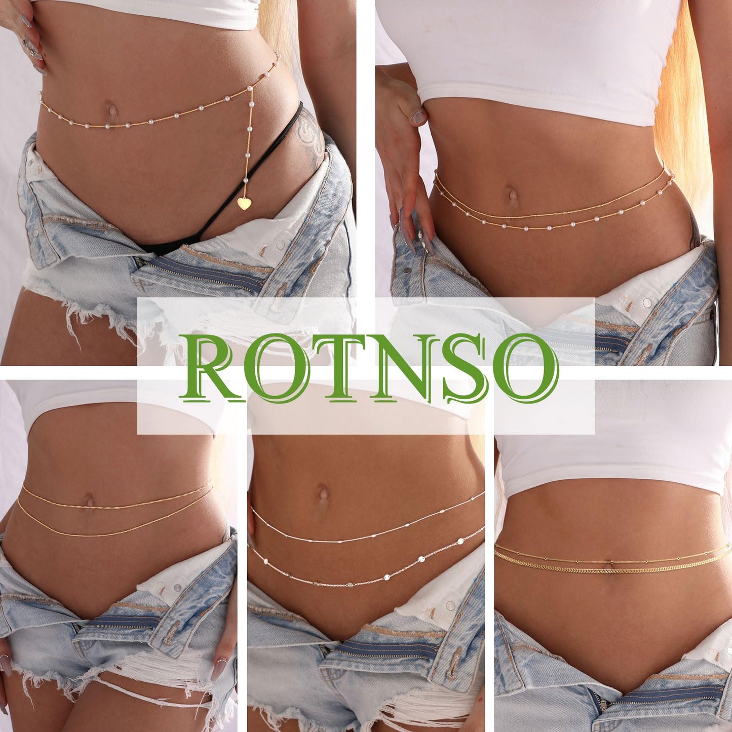 Rotnso 14K Gold Plated Body Chains Dainty Boho Layered Beach Waist Bead Chain Adjustable Bikini Belly Chain Jewelry Accessories for Women Sexy