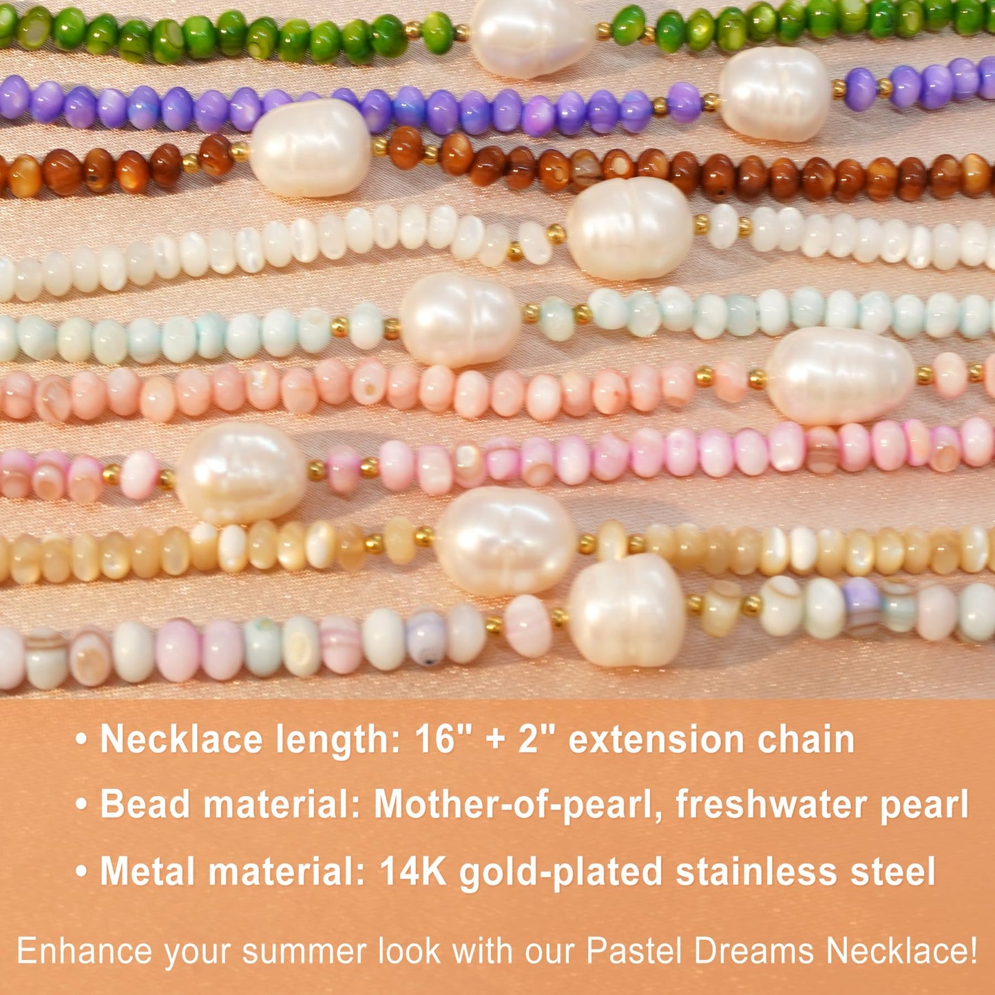 ERNAULO Beaded Necklaces for Women Seashell Beach Necklace with Freshwater Pearl 14K Gold Plated Boho Summer Handmade Jewelry CK-Seashell-mixcolor