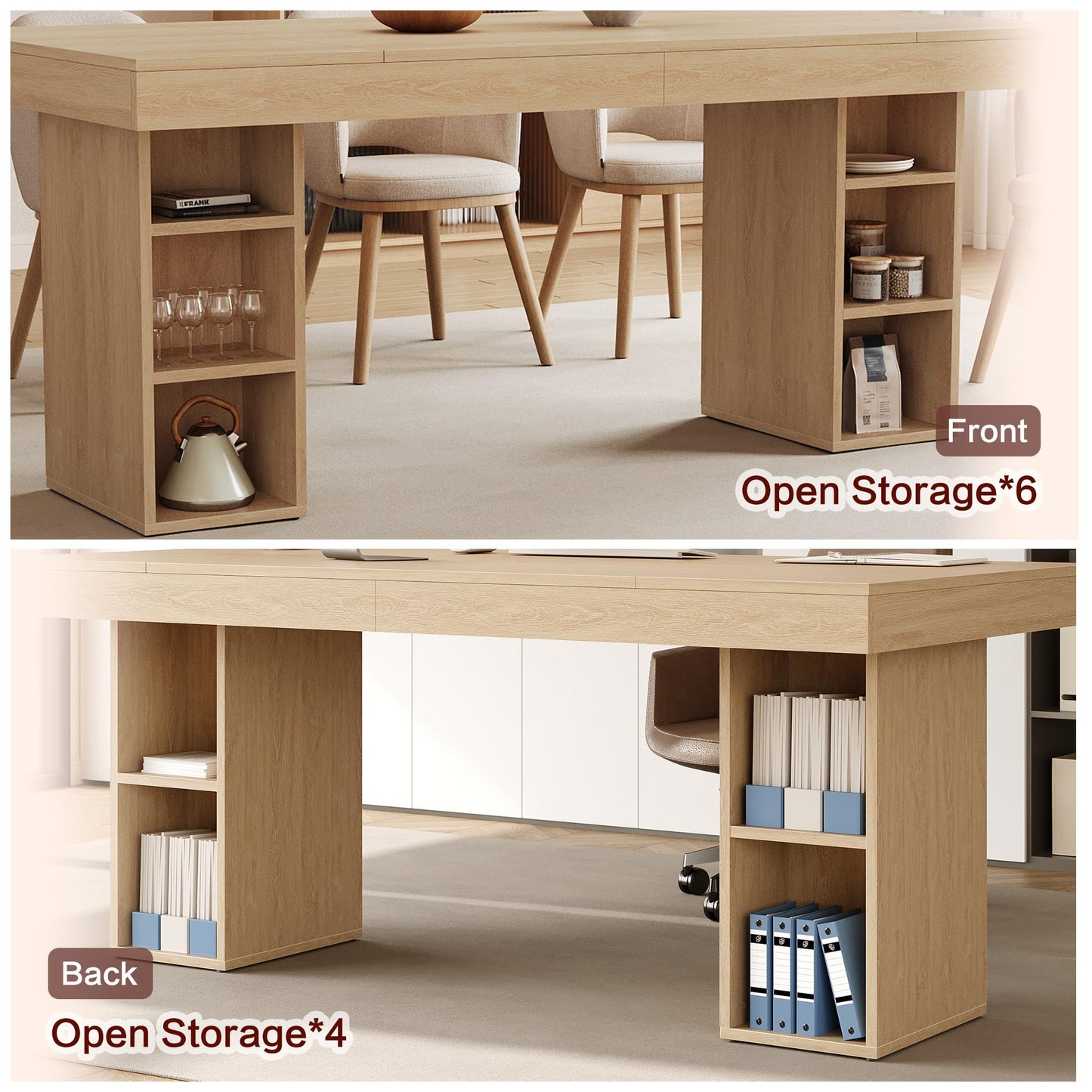 IDEALHOUSE 71” Executive Desk with Cabinet Storage, Farmhouse Home Office Desk, Wooden Computer Desk with Extra Thickened Tabletop & Metal Frame, for Work Study Writing, Oak