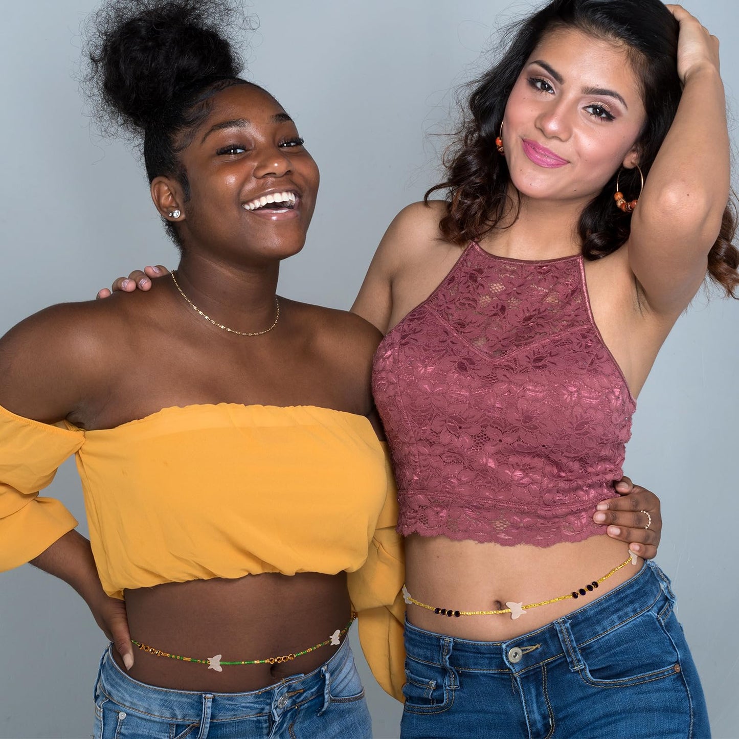 Teniinet 2PCS 50” Handmade African Waist Beads for Women Non-Stretching,Waist Jewelry Body Accessories for Women(Tie-on)