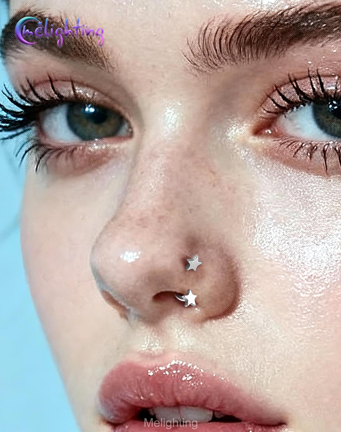 Melighting 20G Horseshoe Nose Rings Hoop, Threadless Nose Piercing with Piercing Taper Ball Grabber Tool 316L Stainless Steel, Star Septum Lip Helix Rook Piercing Jewelry for Women 8 mm
