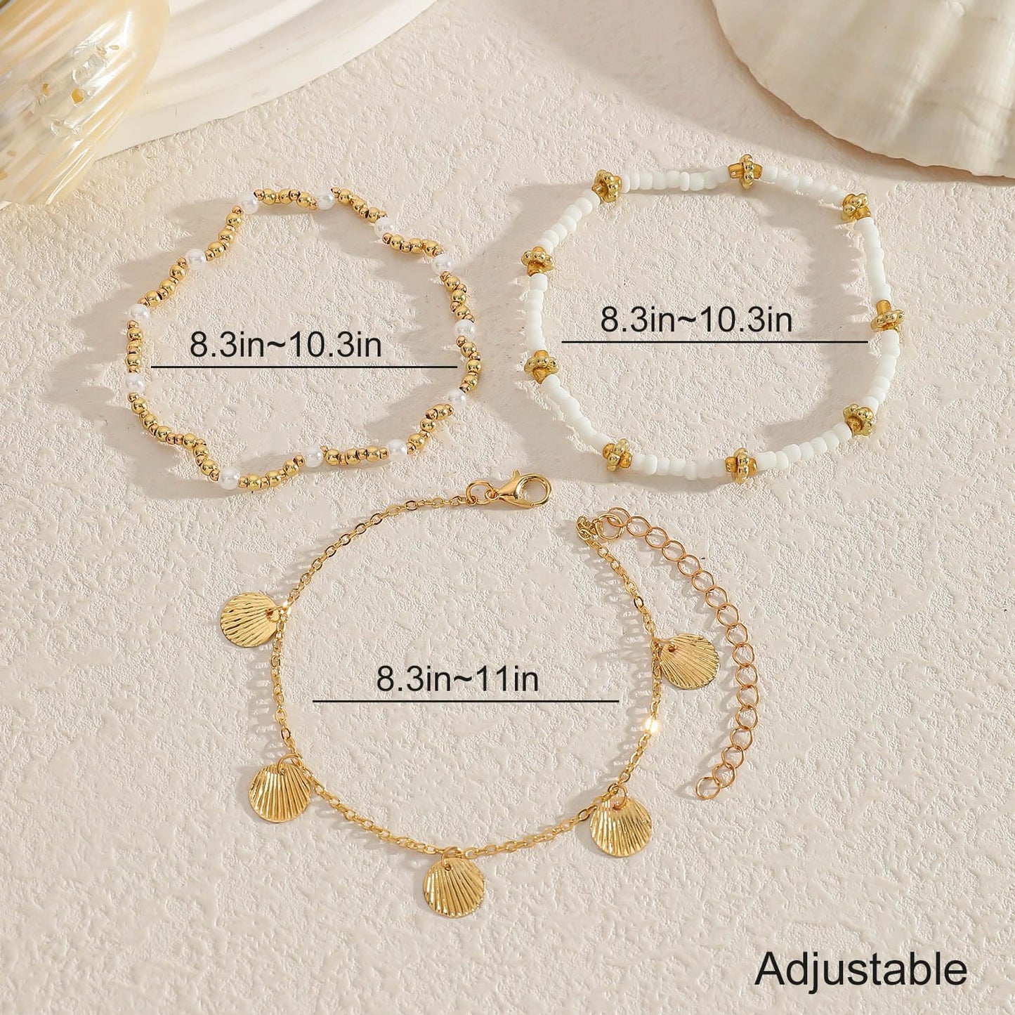 Smilelife Seashell Ankle Bracelets for Women Starfish Bracelets Layered Boho Puka Shell Anklet Cowrie Shell Bracelets Hawaiian Summer Beach Foot Chain Jewelry (SeaShell)