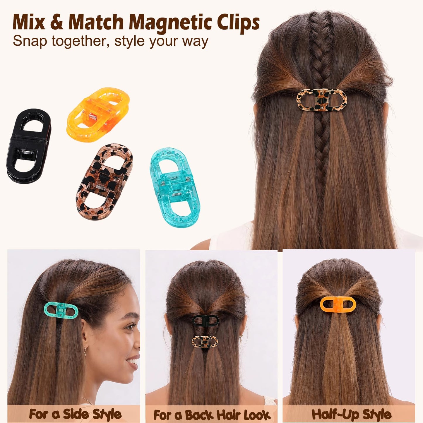 CHAOBANG Magnetic Hair Clips Strong Hold No Slip Styling Clips Gentle No Crease Design Lightweight Portable for Everyday Hairstyles Salon Travel All Hair (Black and Blue)